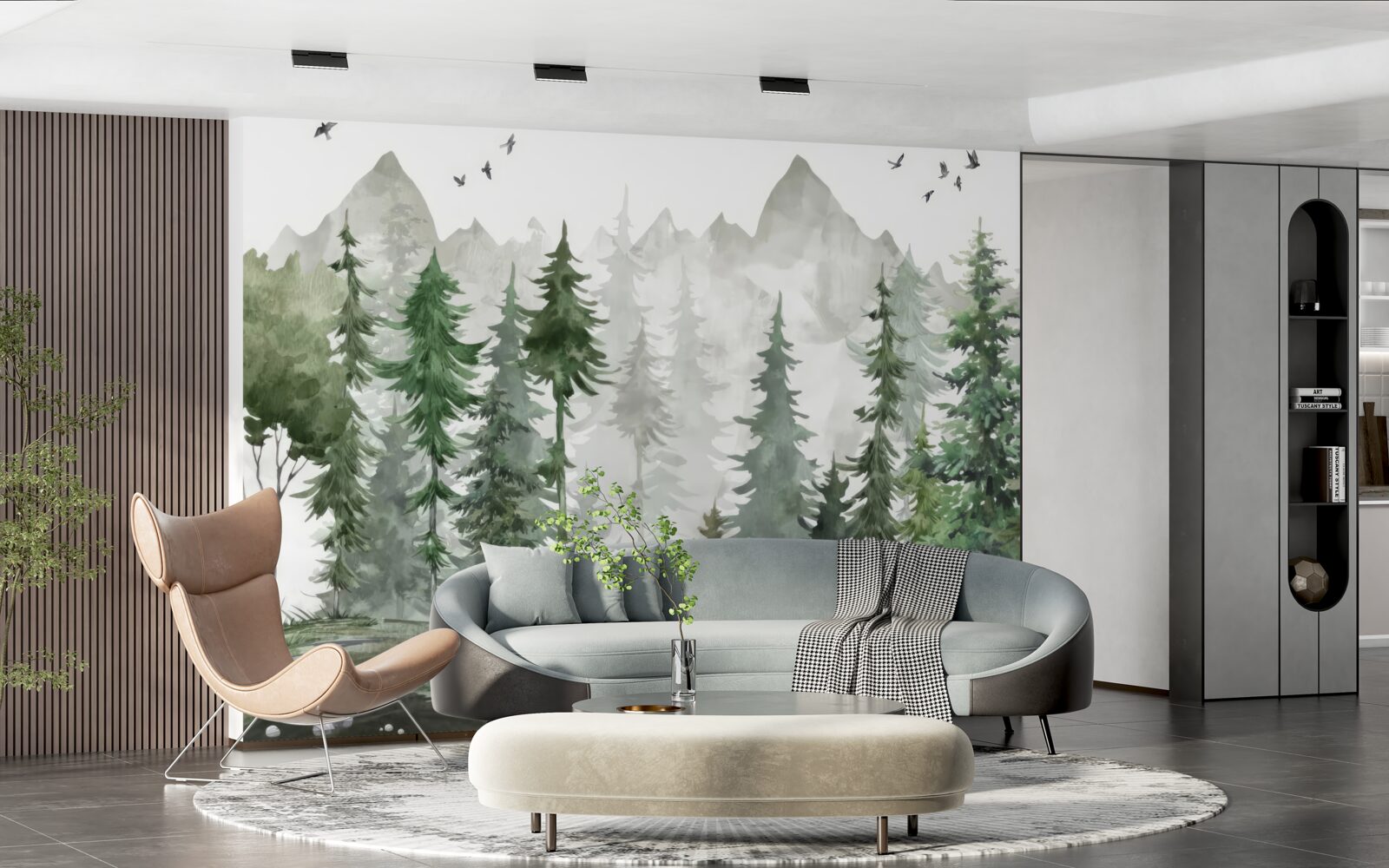 Fototapeta las i góry malowane akwarelą