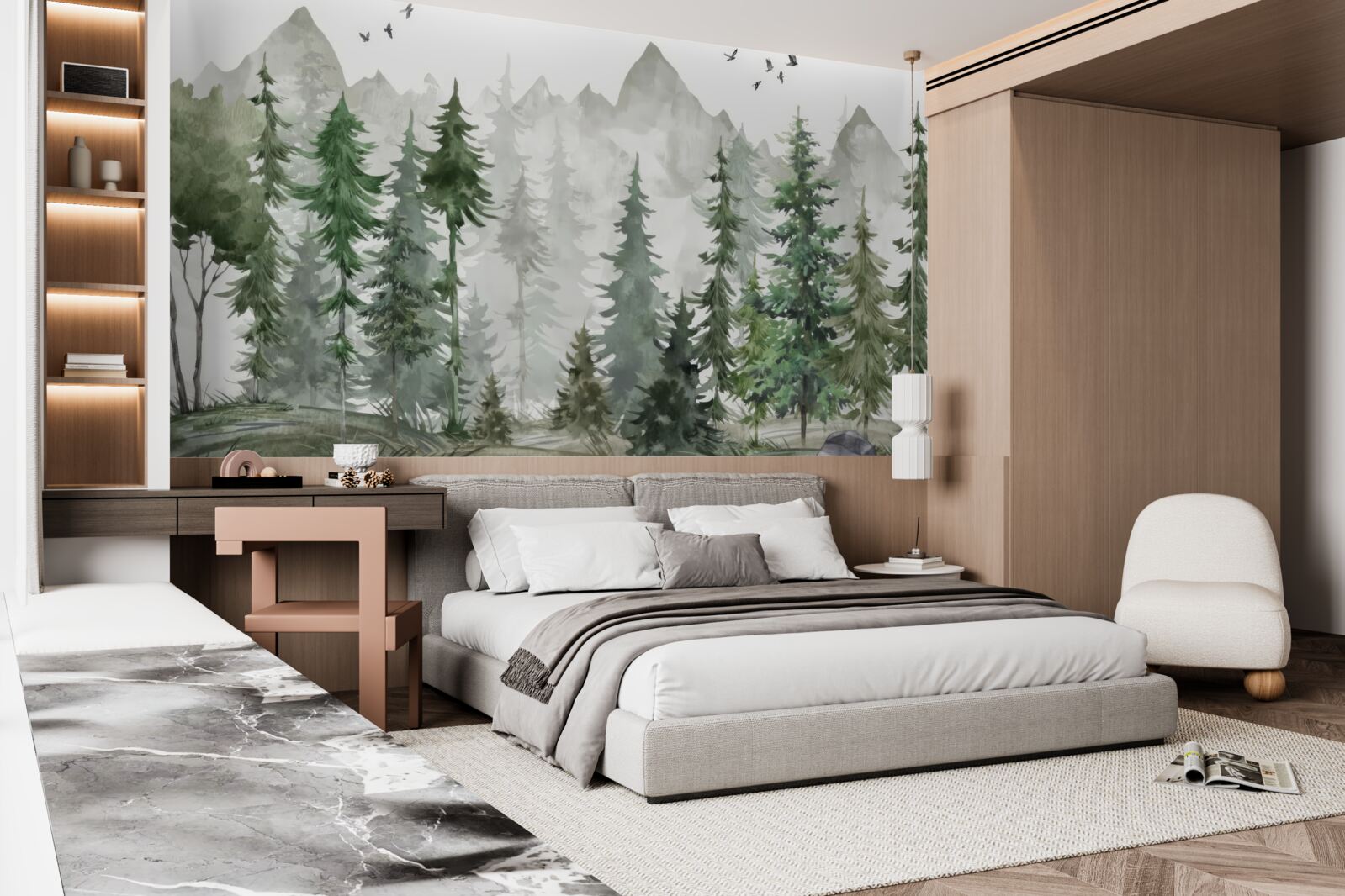 Fototapeta las i góry malowane akwarelą