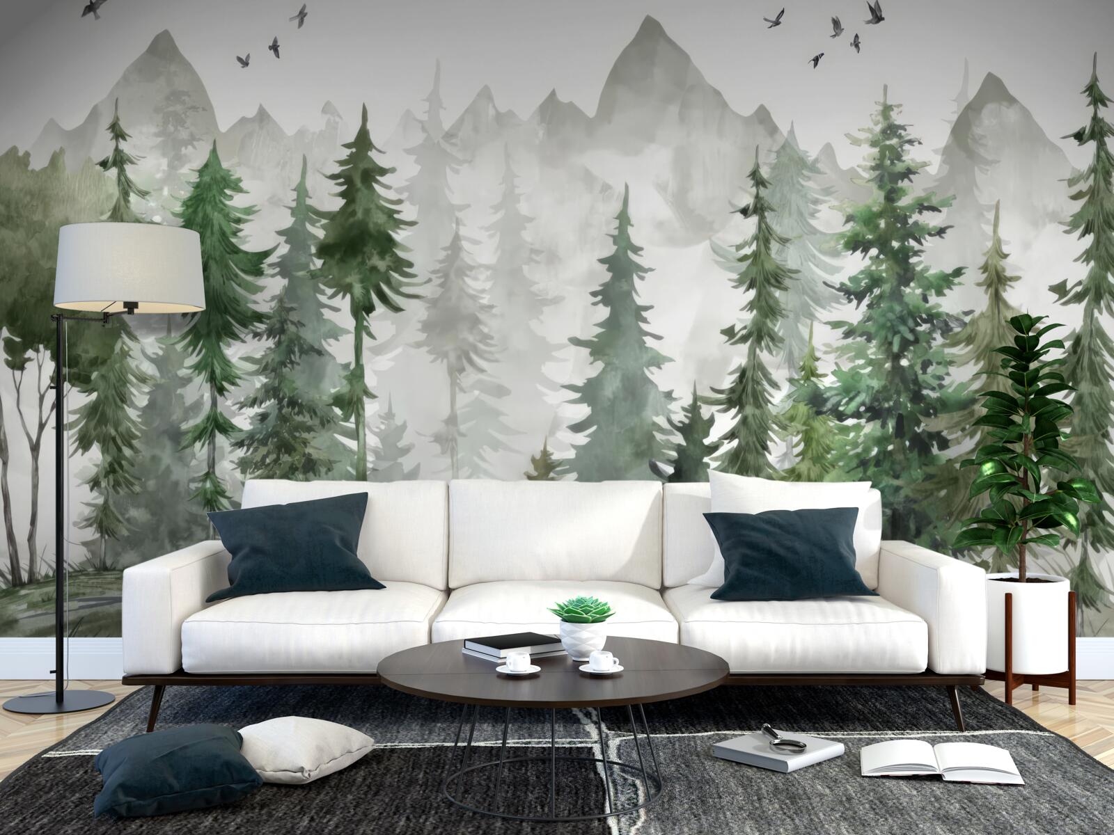 Fototapeta las i góry malowane akwarelą