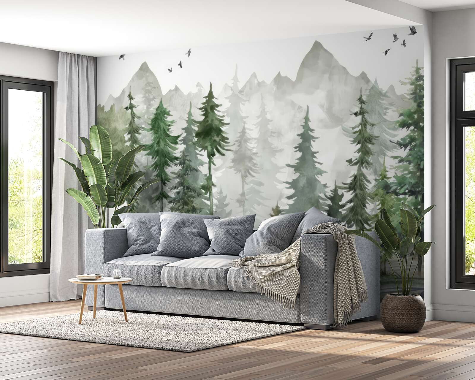 Fototapeta las i góry malowane akwarelą