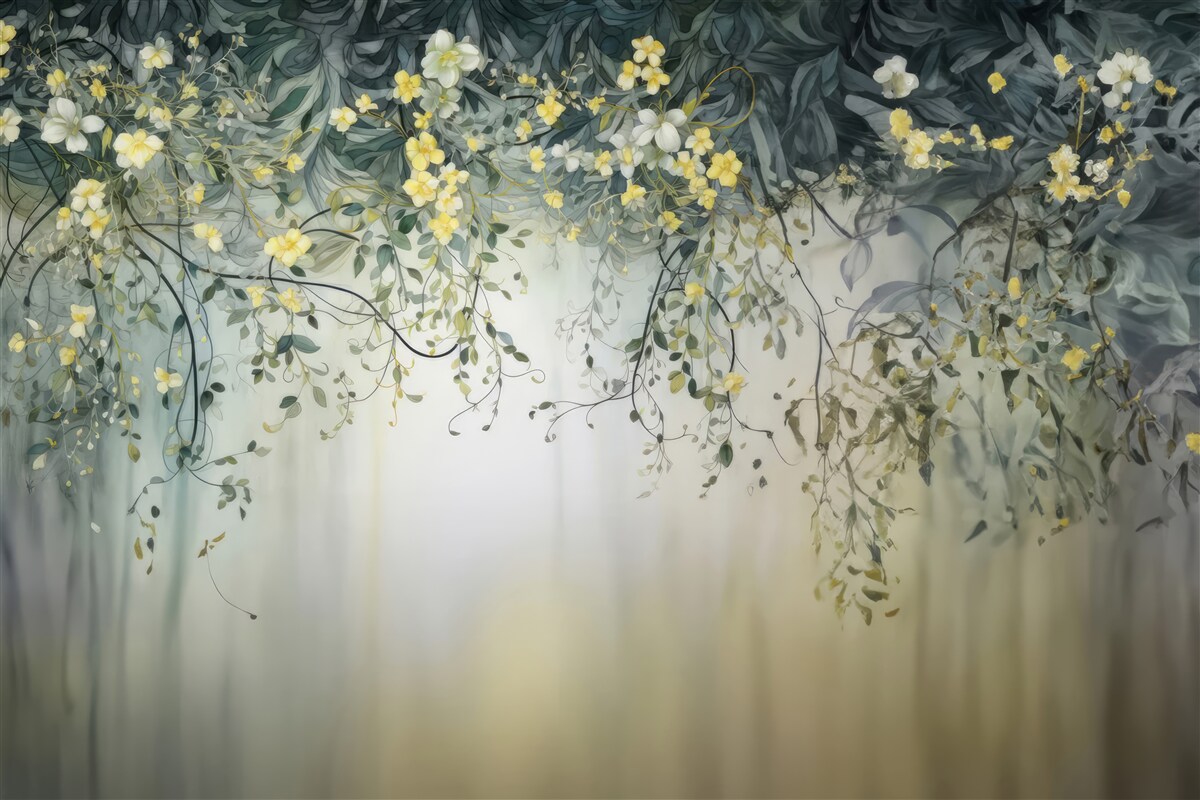 Fototapeta zielone rośliny z zwisającymi żółtymi kwiatami