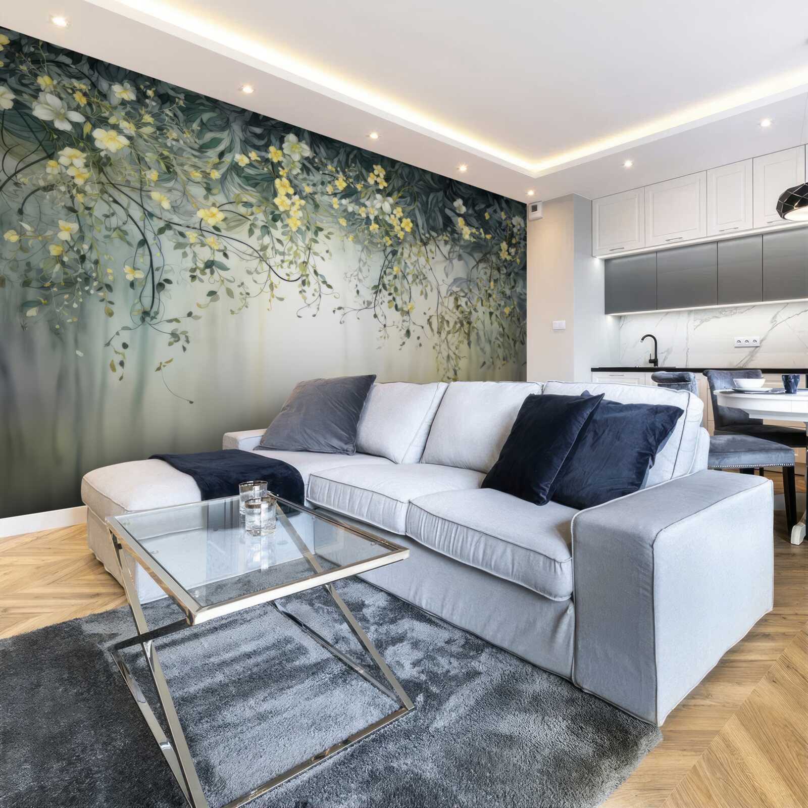 Fototapeta zielone rośliny z zwisającymi żółtymi kwiatami