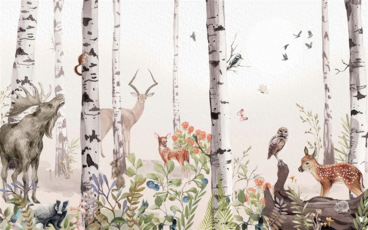 Fototapeta zwierzęta spacerują wśród drzew w lesie