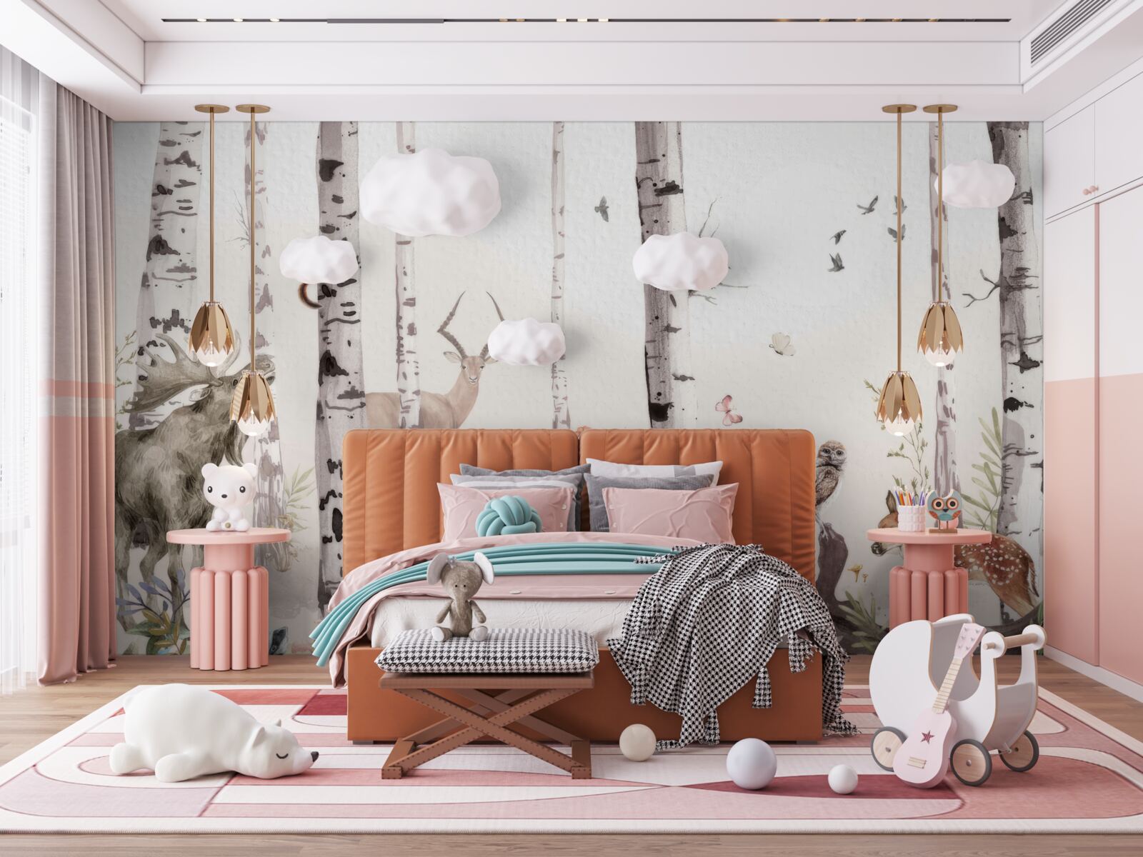 Fototapeta zwierzęta spacerują wśród drzew w lesie