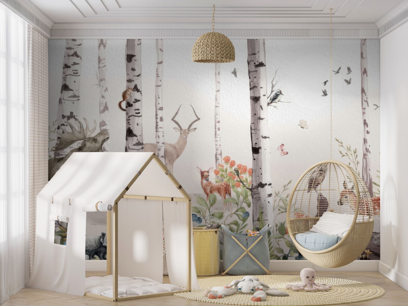 Fototapeta zwierzęta spacerują wśród drzew w lesie