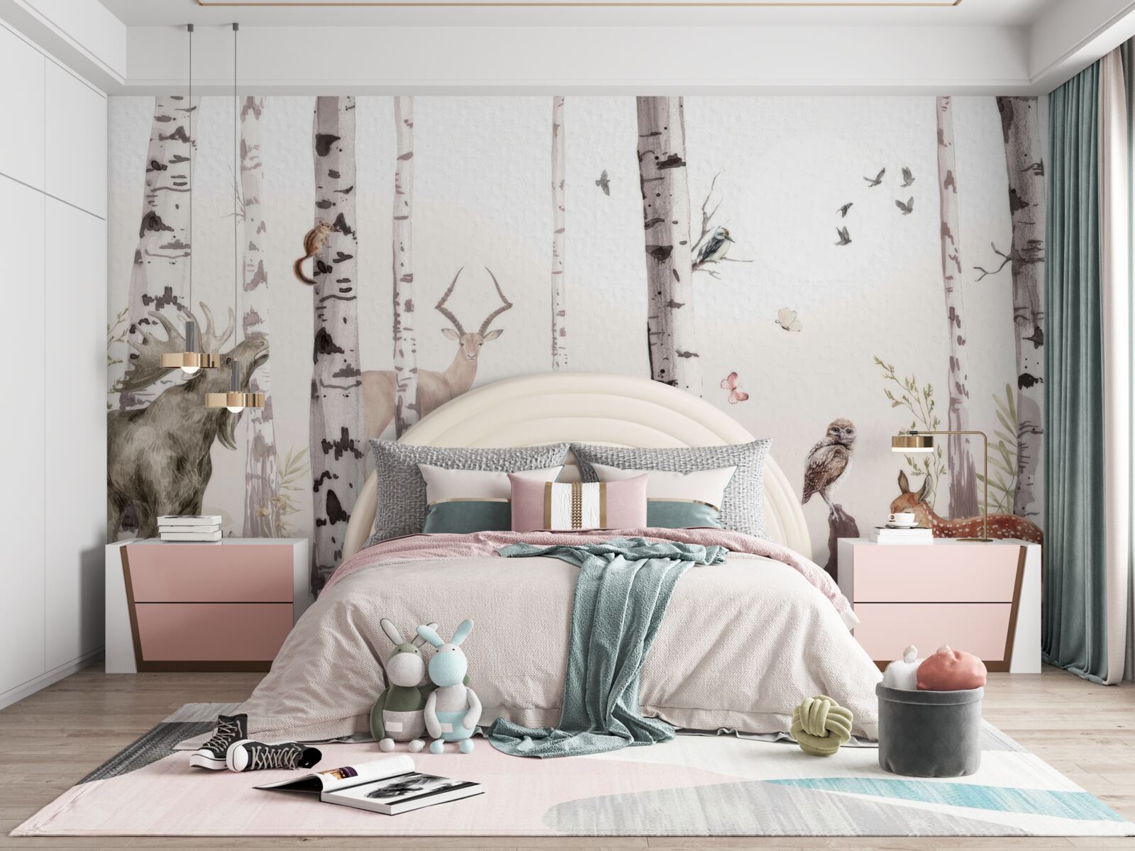 Fototapeta zwierzęta spacerują wśród drzew w lesie