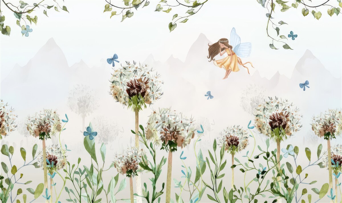 Fototapeta czarodziejka unosi się nad kwiatami