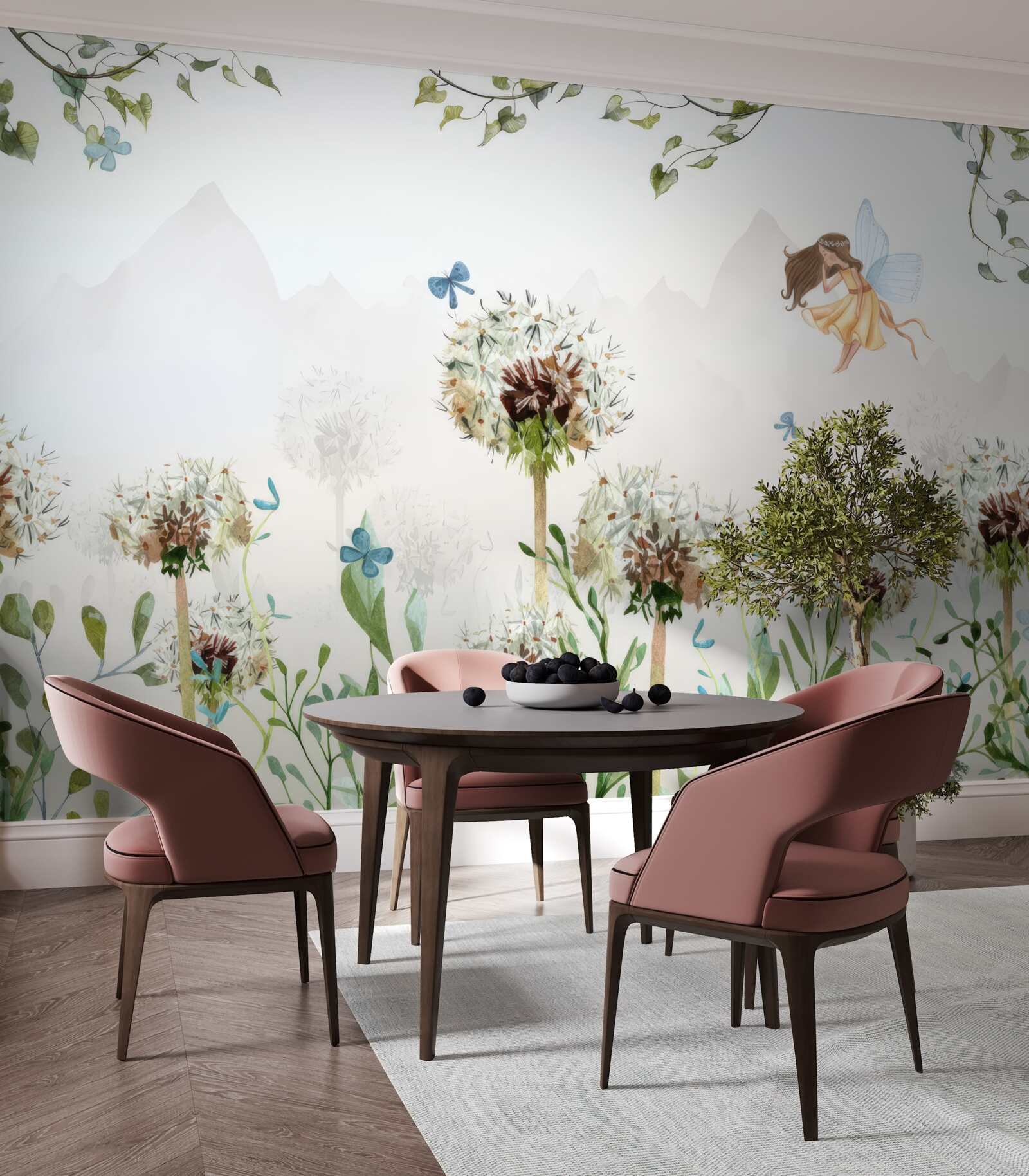 Fototapeta czarodziejka unosi się nad kwiatami