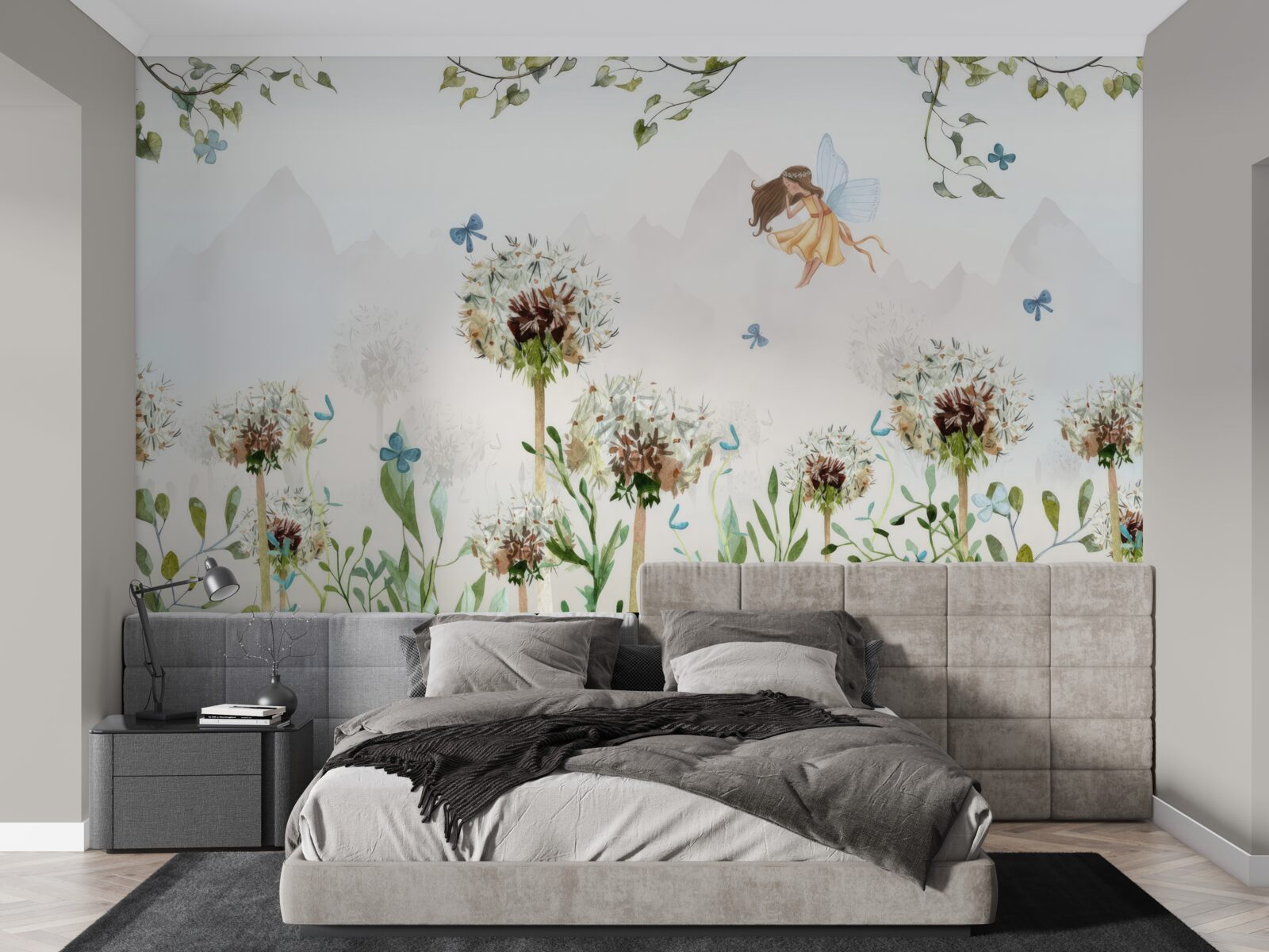 Fototapeta czarodziejka unosi się nad kwiatami