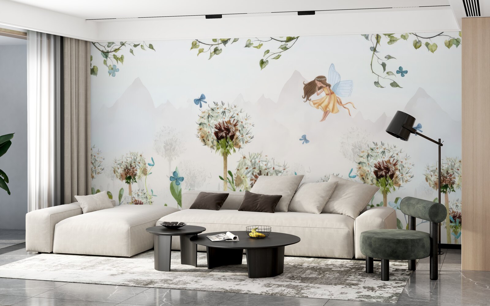 Fototapeta czarodziejka unosi się nad kwiatami