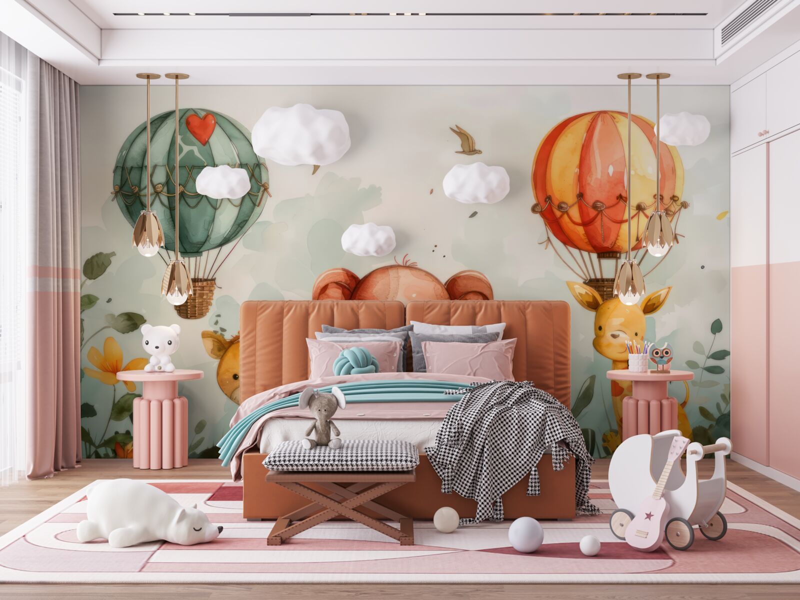 Fototapeta na tle balonów widać zwierzęta