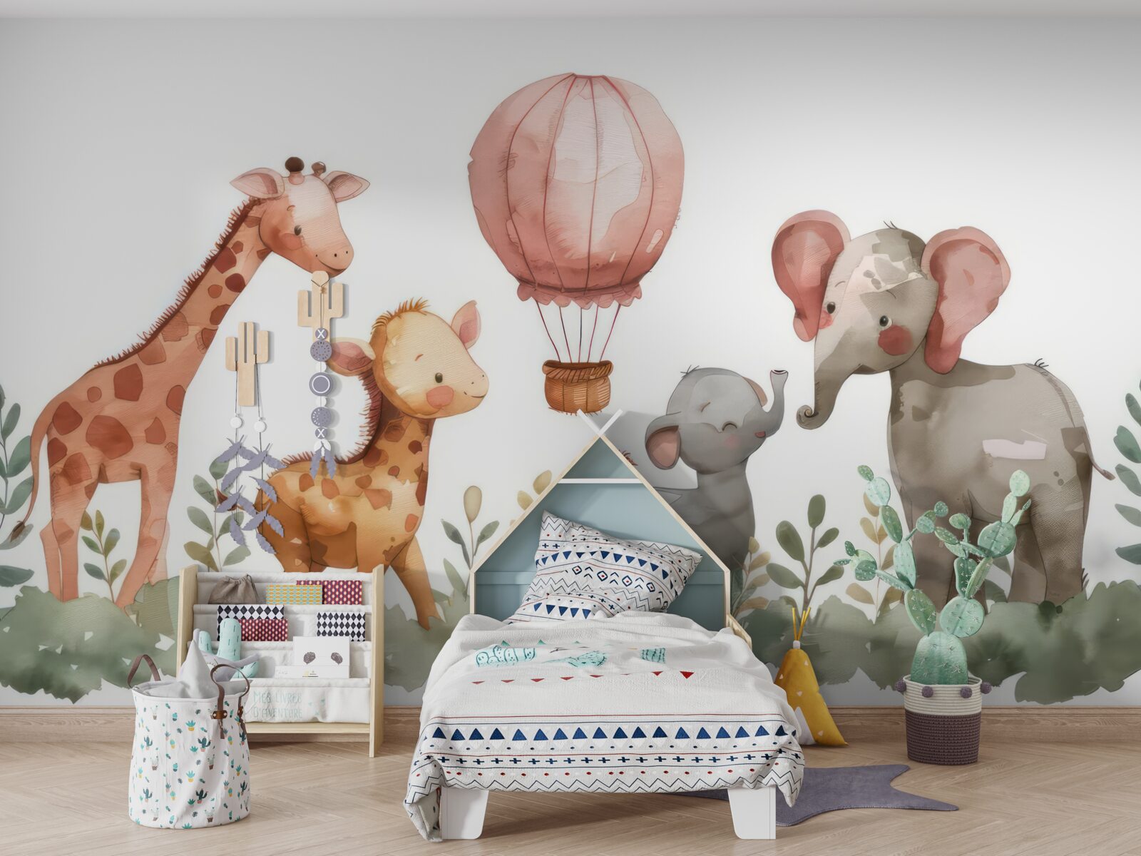 Fototapeta małe słonie i żyrafy