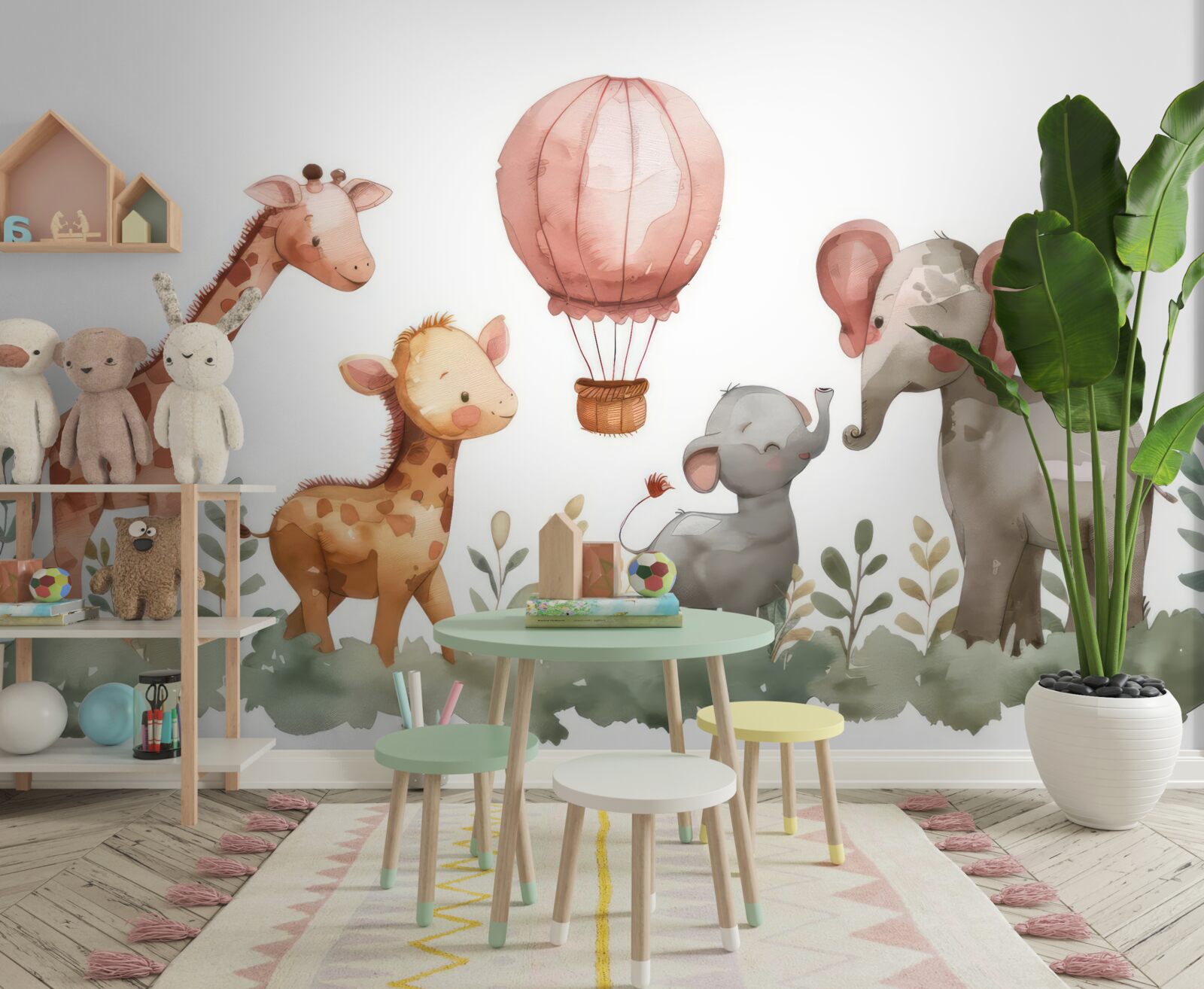 Fototapeta małe słonie i żyrafy