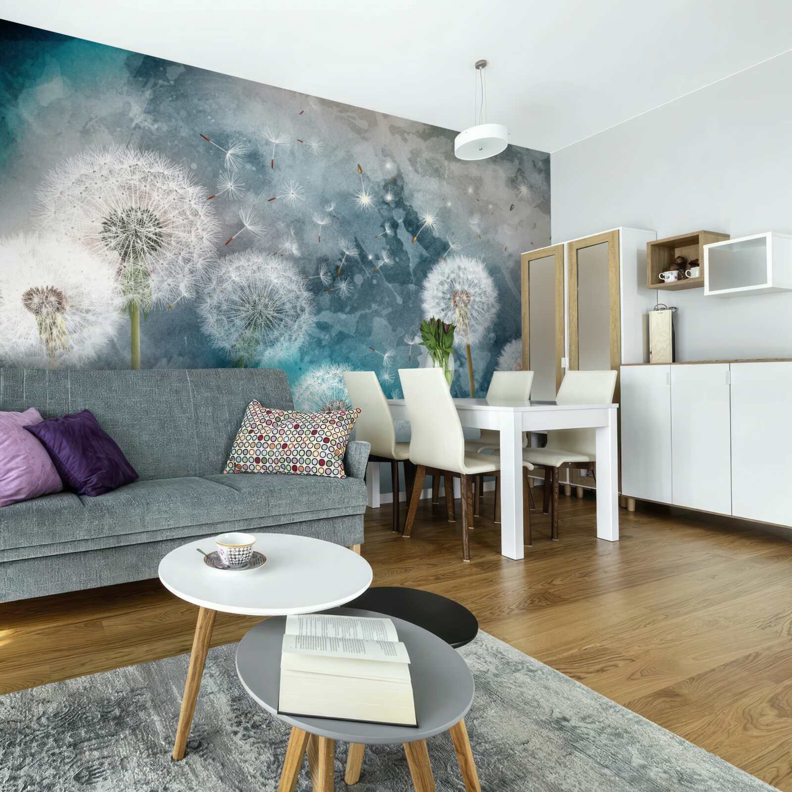 Fototapeta Żółte kwiaty na niebieskim tle