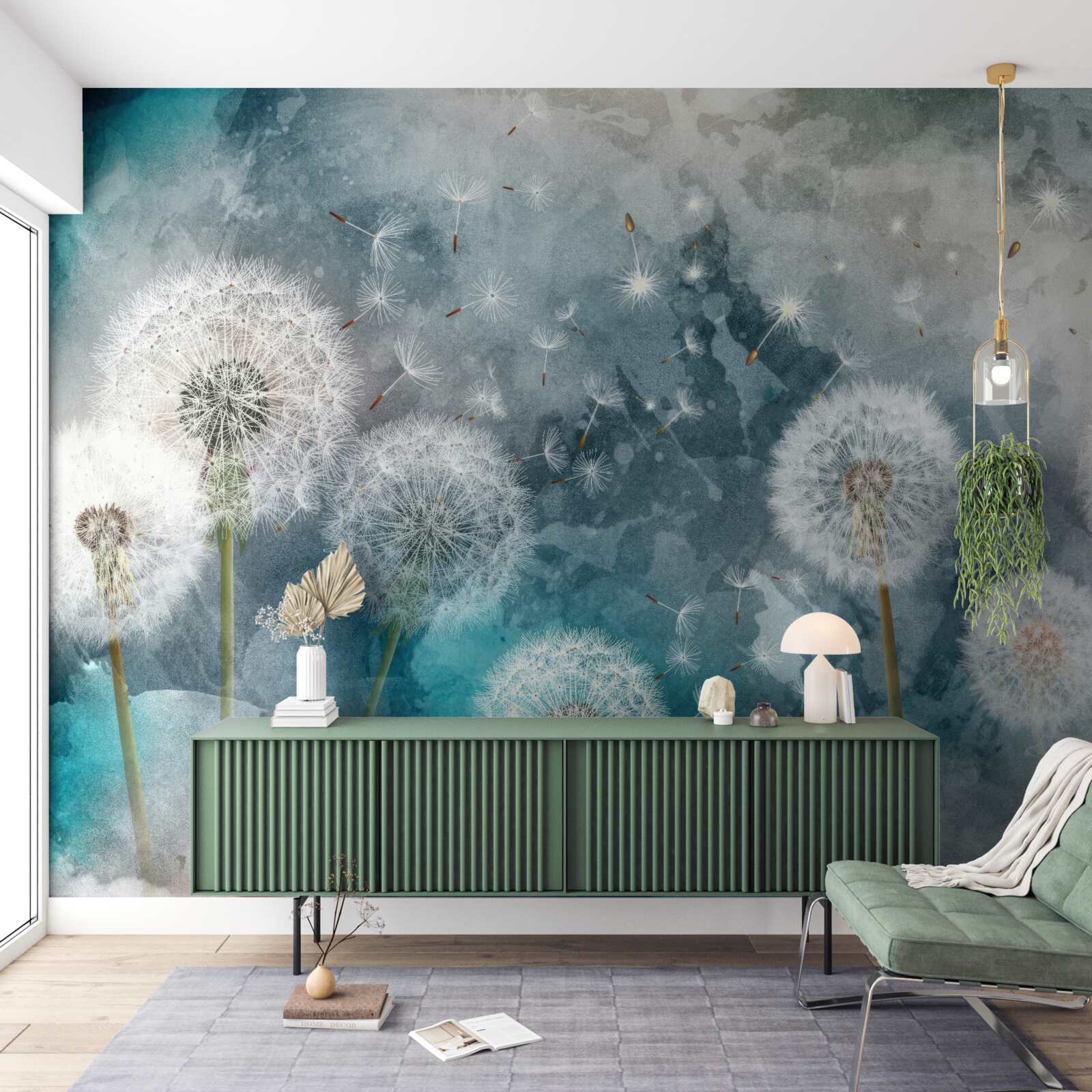 Fototapeta Żółte kwiaty na niebieskim tle