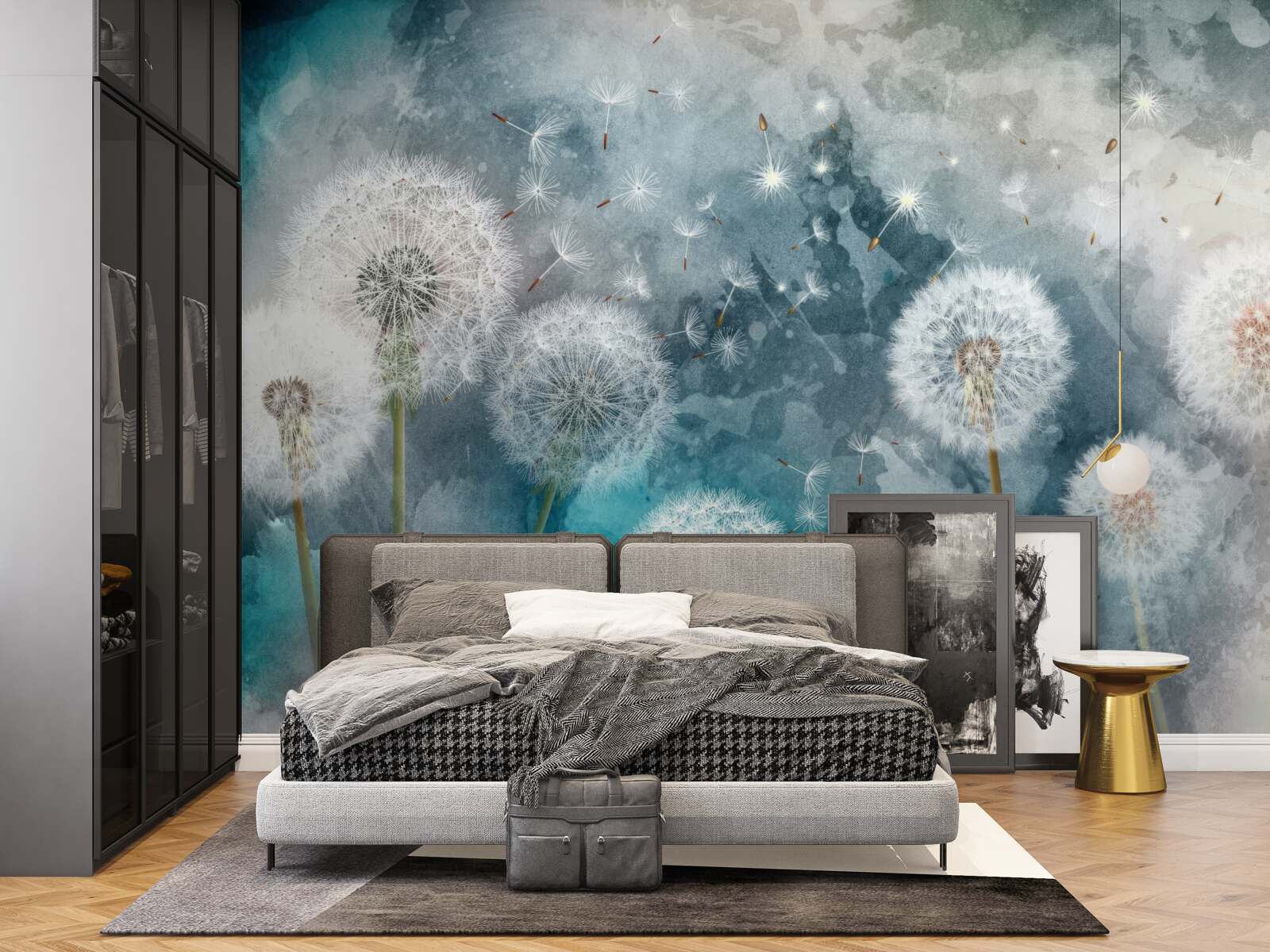 Fototapeta Żółte kwiaty na niebieskim tle