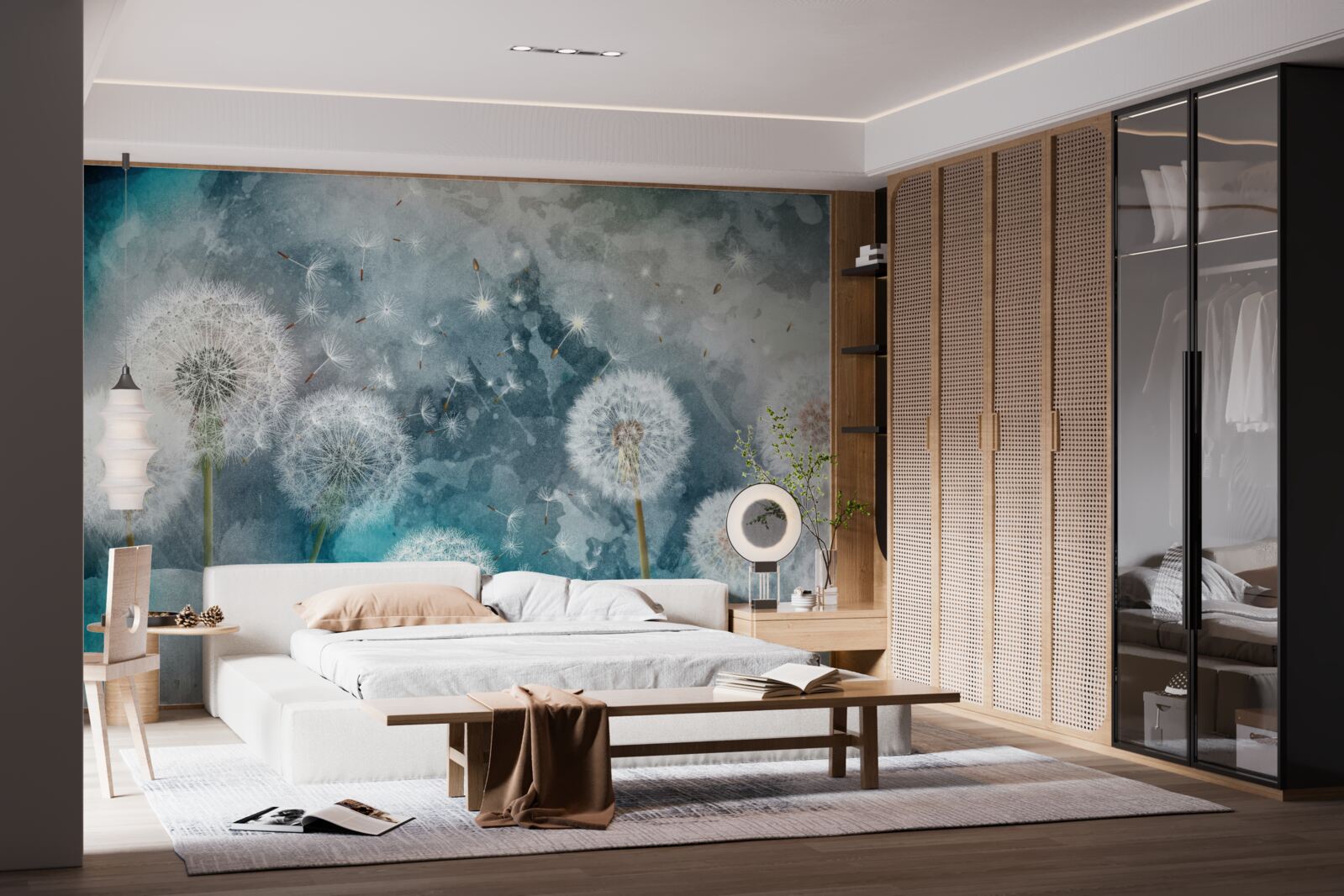 Fototapeta Żółte kwiaty na niebieskim tle