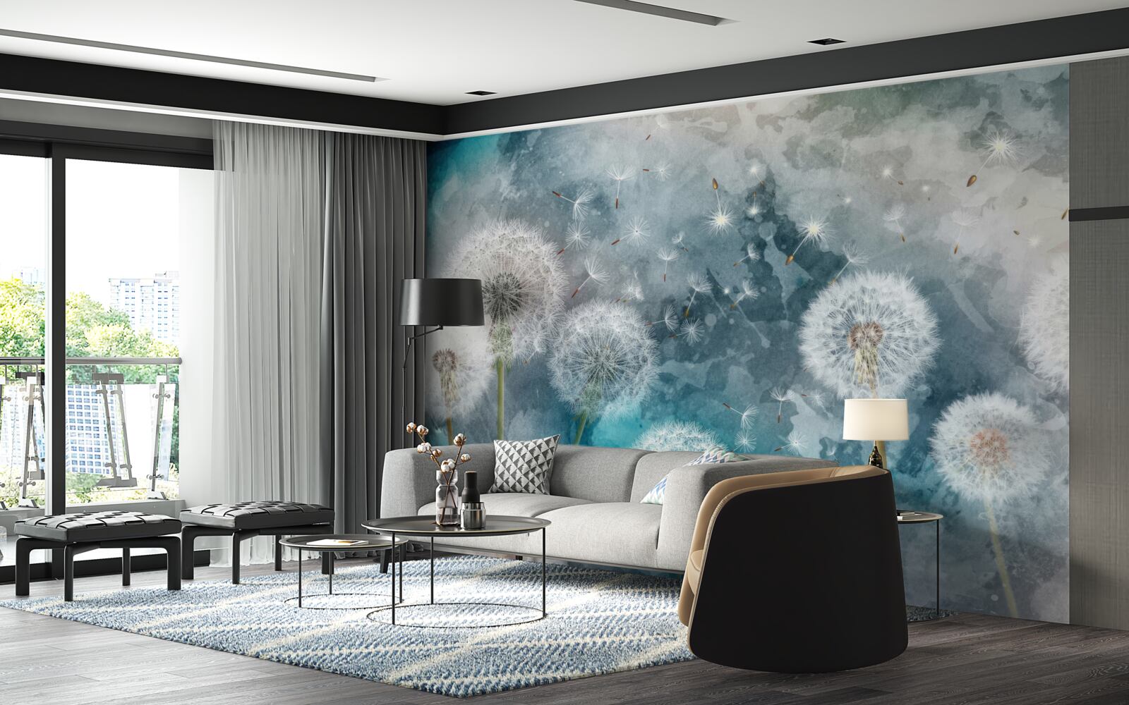 Fototapeta Żółte kwiaty na niebieskim tle