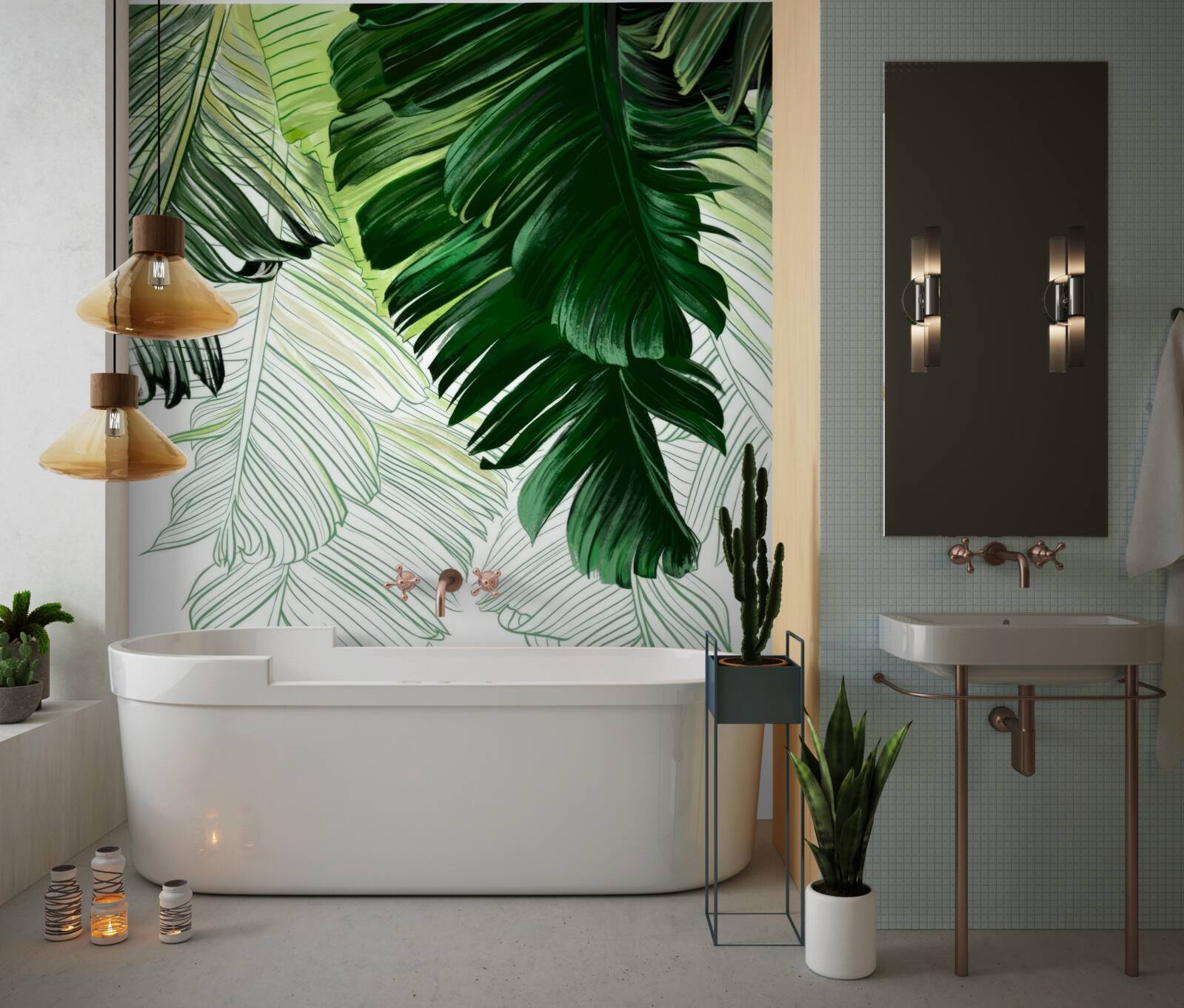 Fototapeta zielone odcienie dużych liści paproci