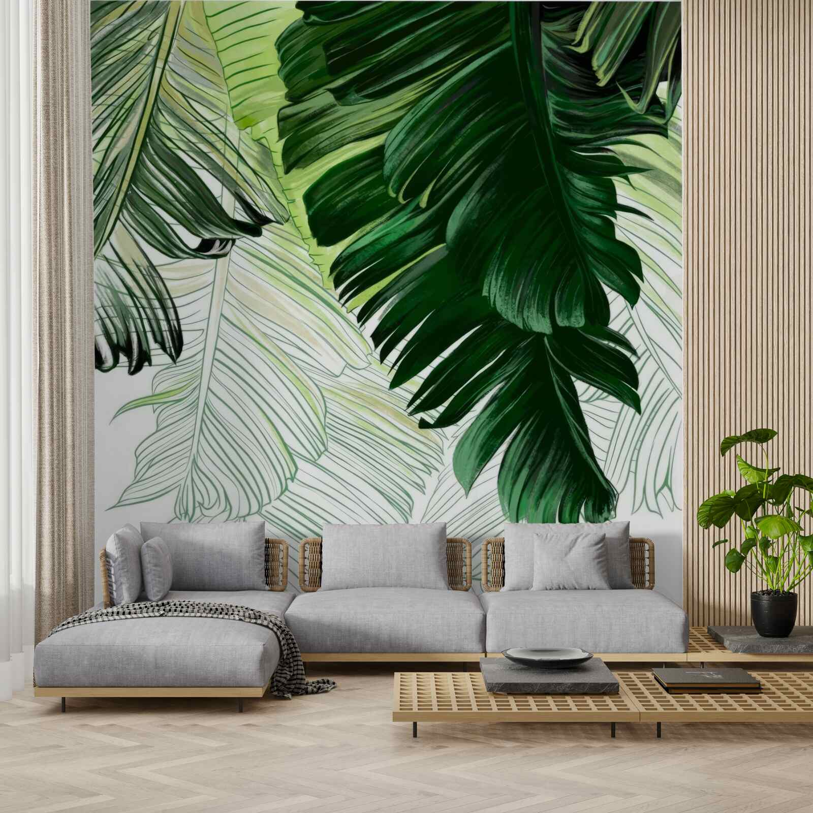 Fototapeta zielone odcienie dużych liści paproci