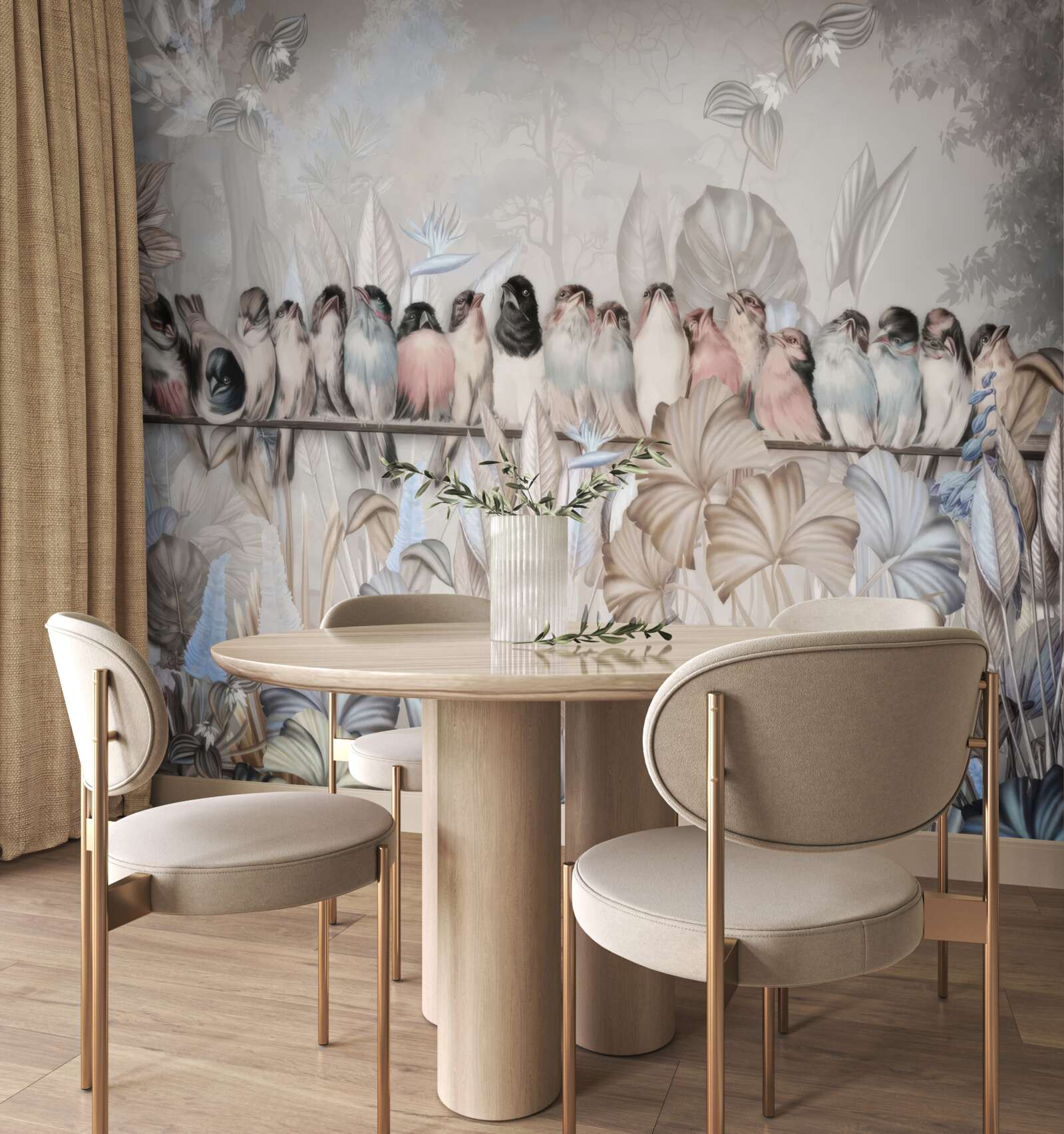 Fototapeta na patyku siedzi wiele ptaków