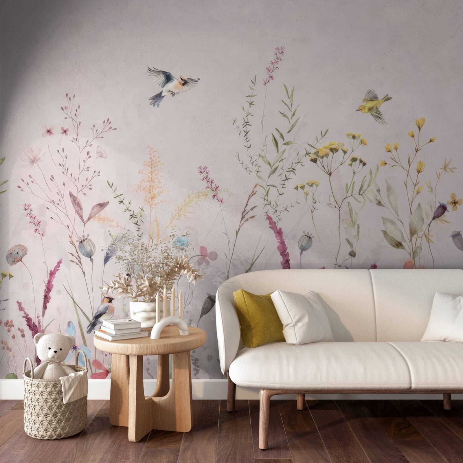 Fototapeta kwiaty i ptaki