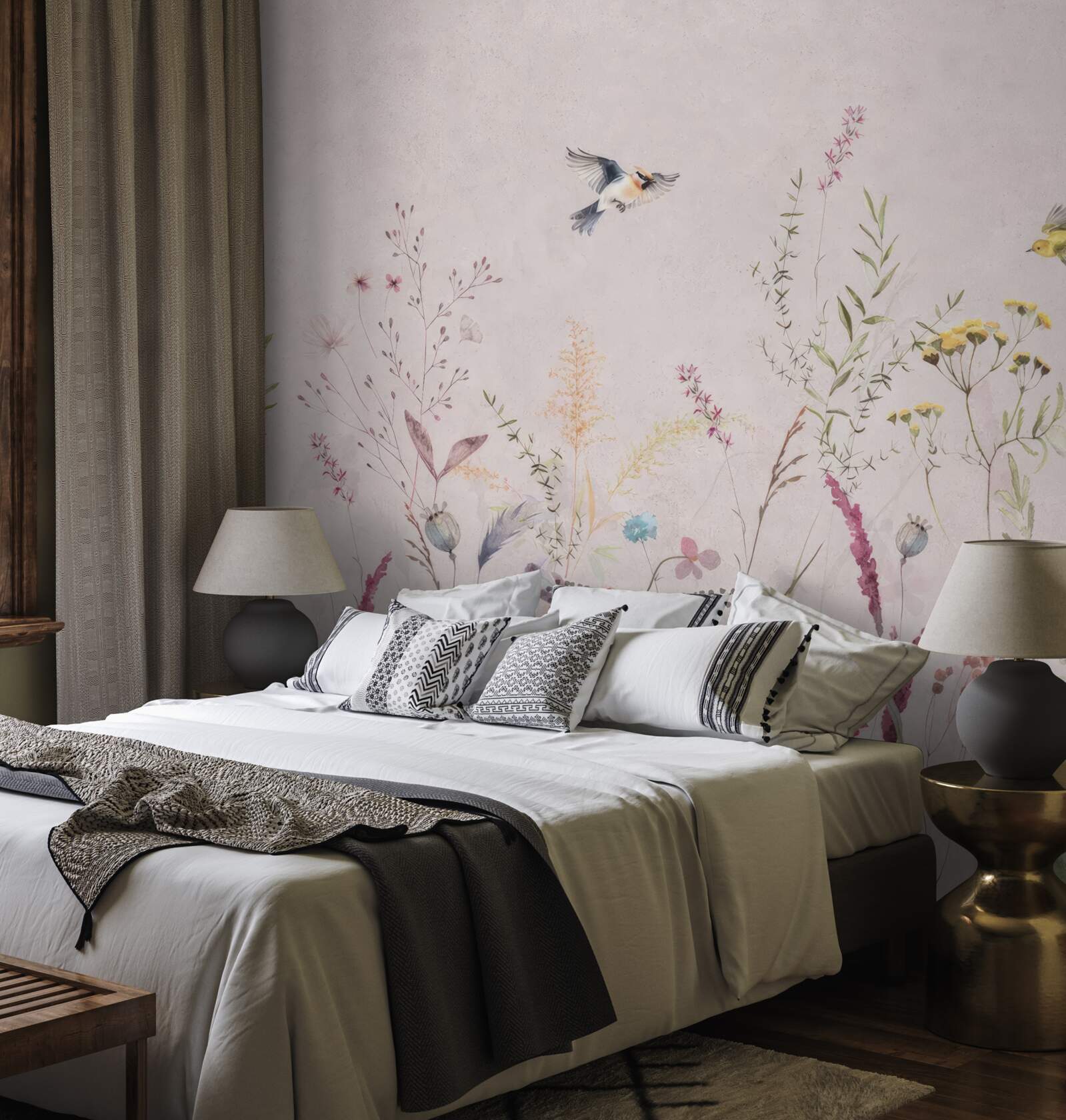 Fototapeta kwiaty i ptaki