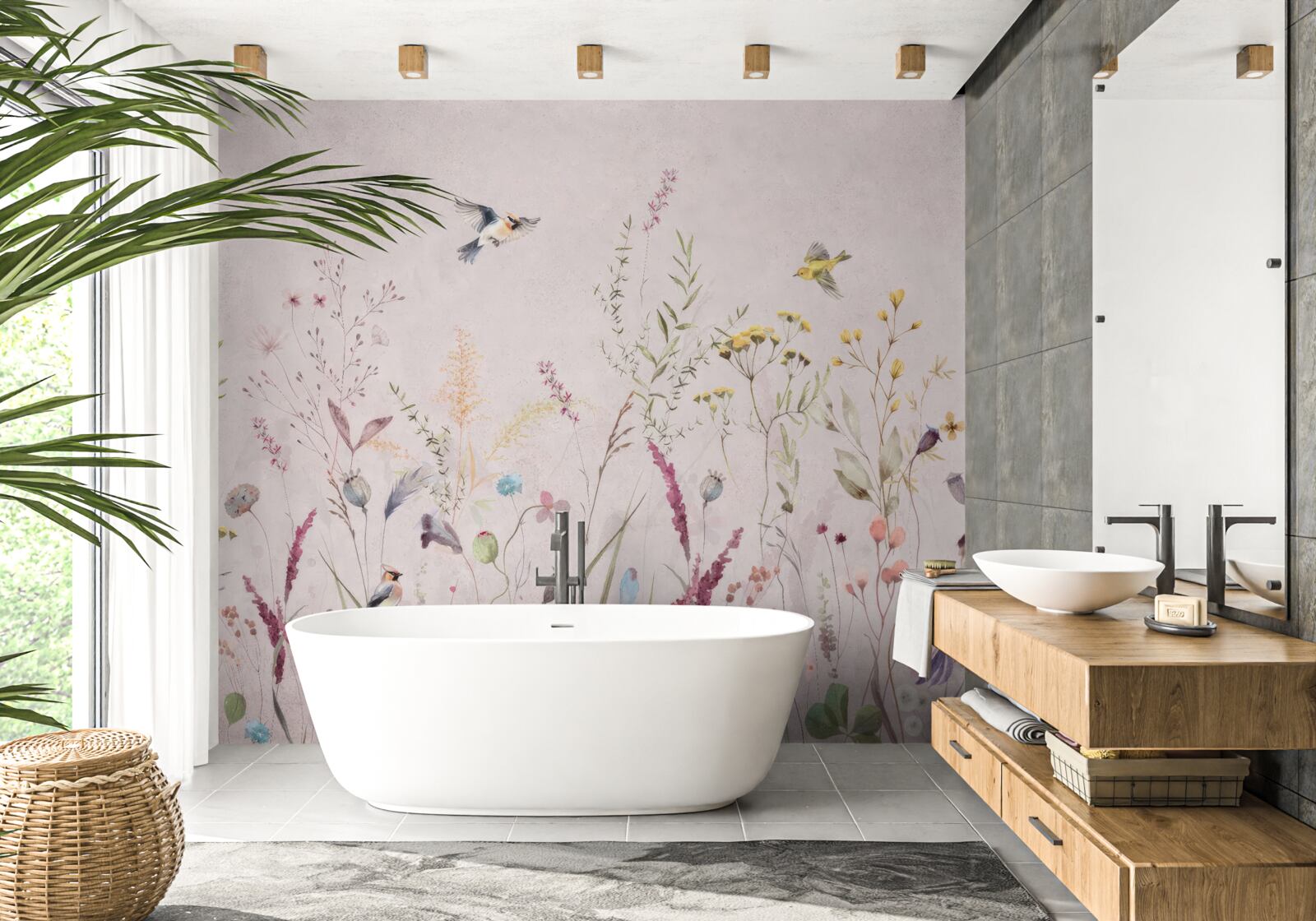 Fototapeta kwiaty i ptaki