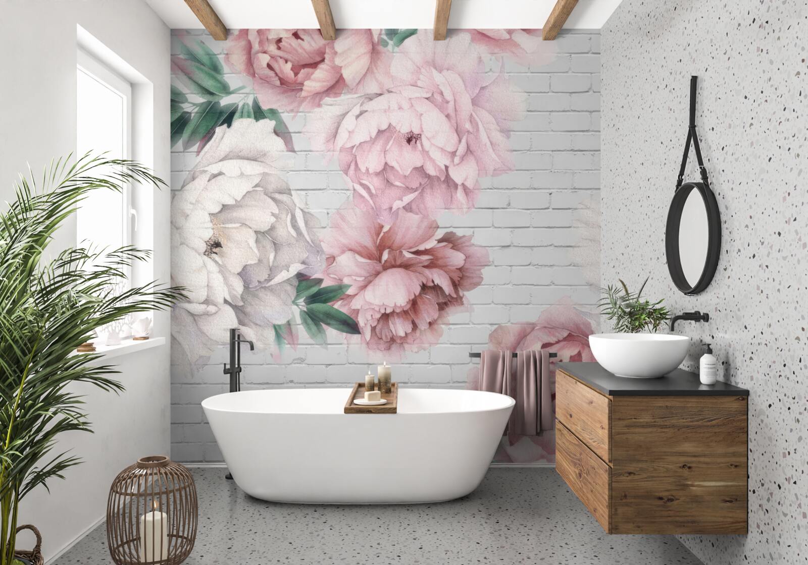 Fototapeta piwonie w różowych i białych kwiatach