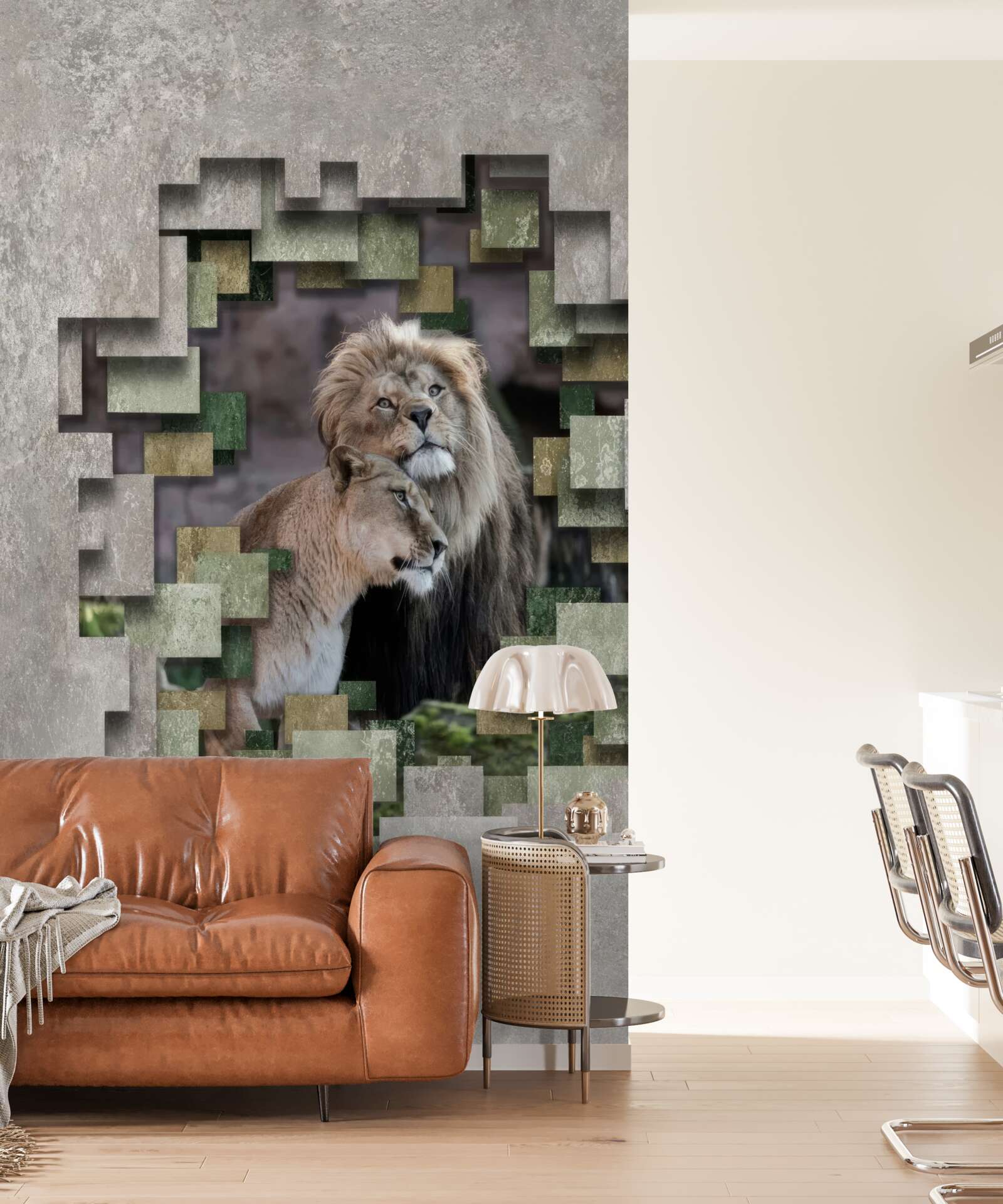 Fototapeta lew i lwica połączyły się