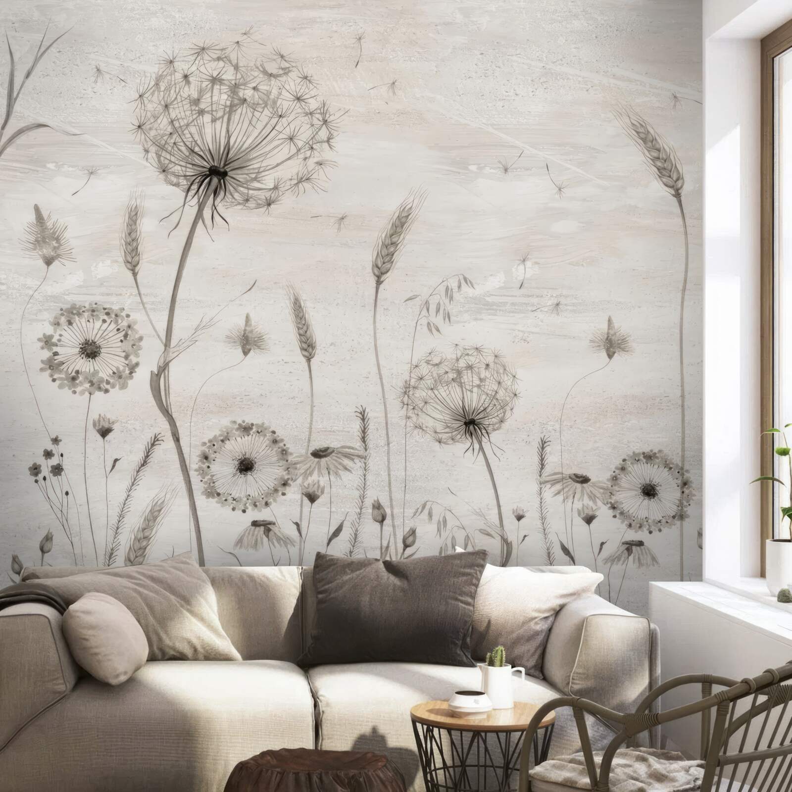 Fototapeta mniszek lekarski i kłosy pszenicy ilustracji