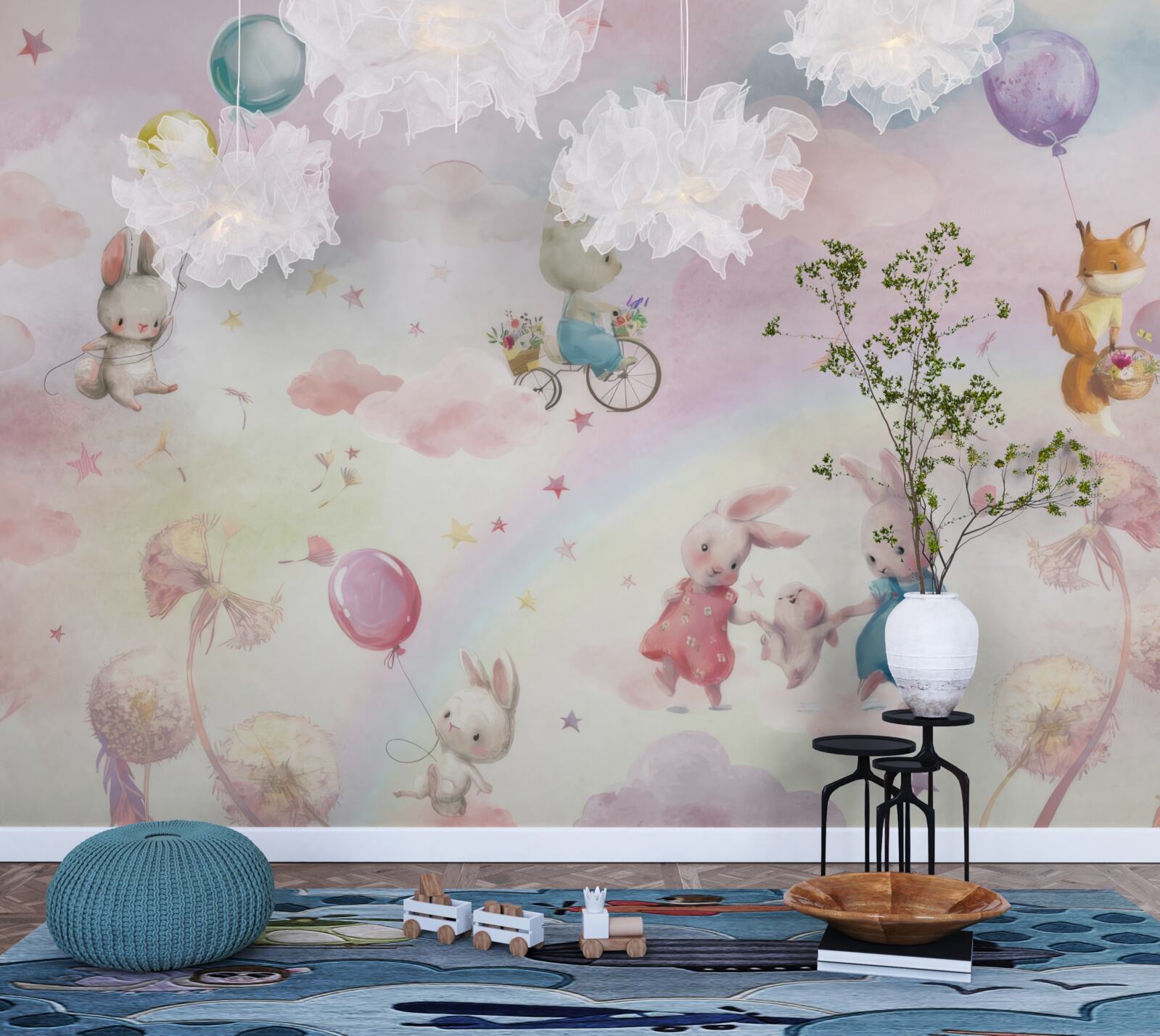 Fototapeta króliki i mały lis