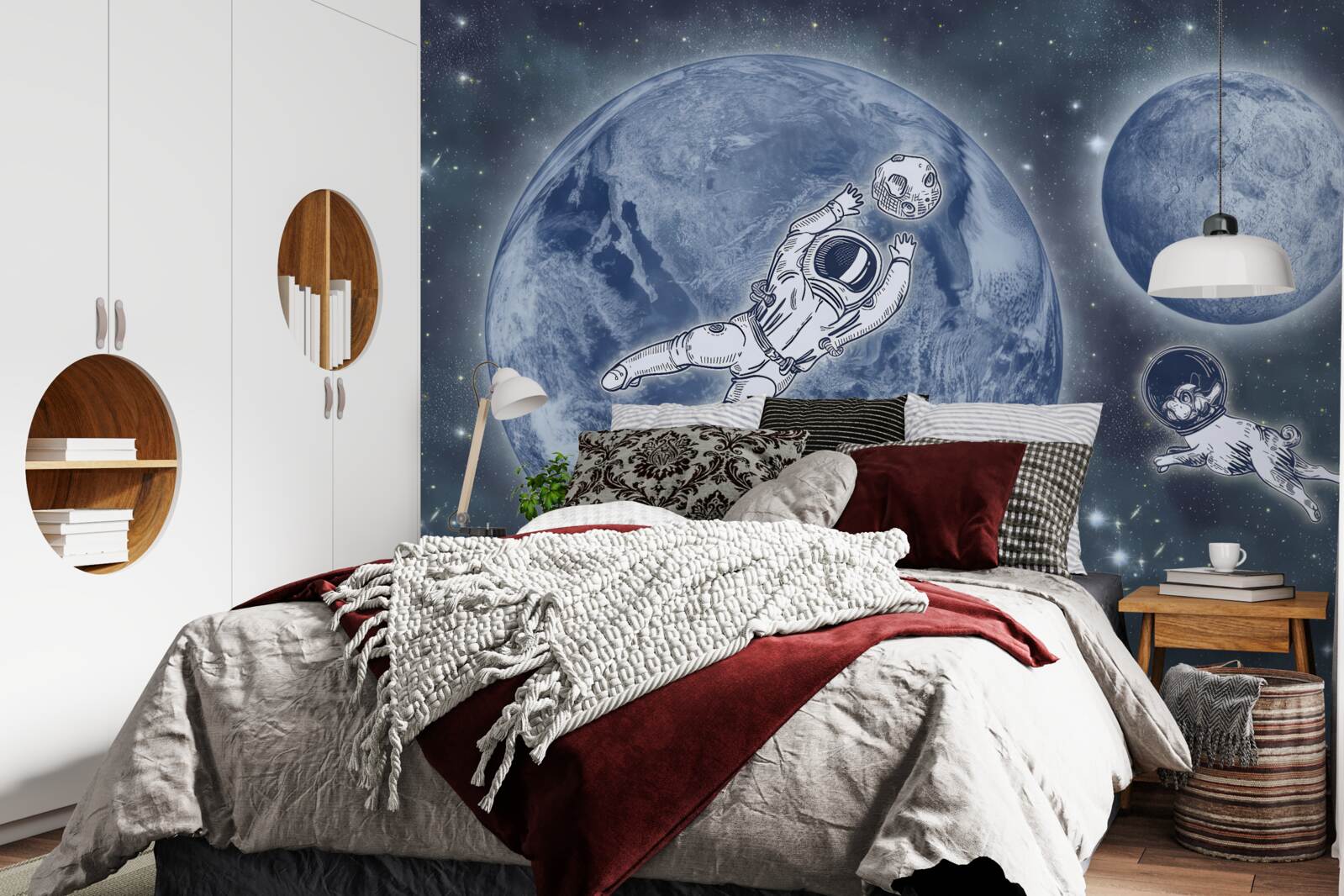 Fototapeta astronauta i pies polecieli w kosmos