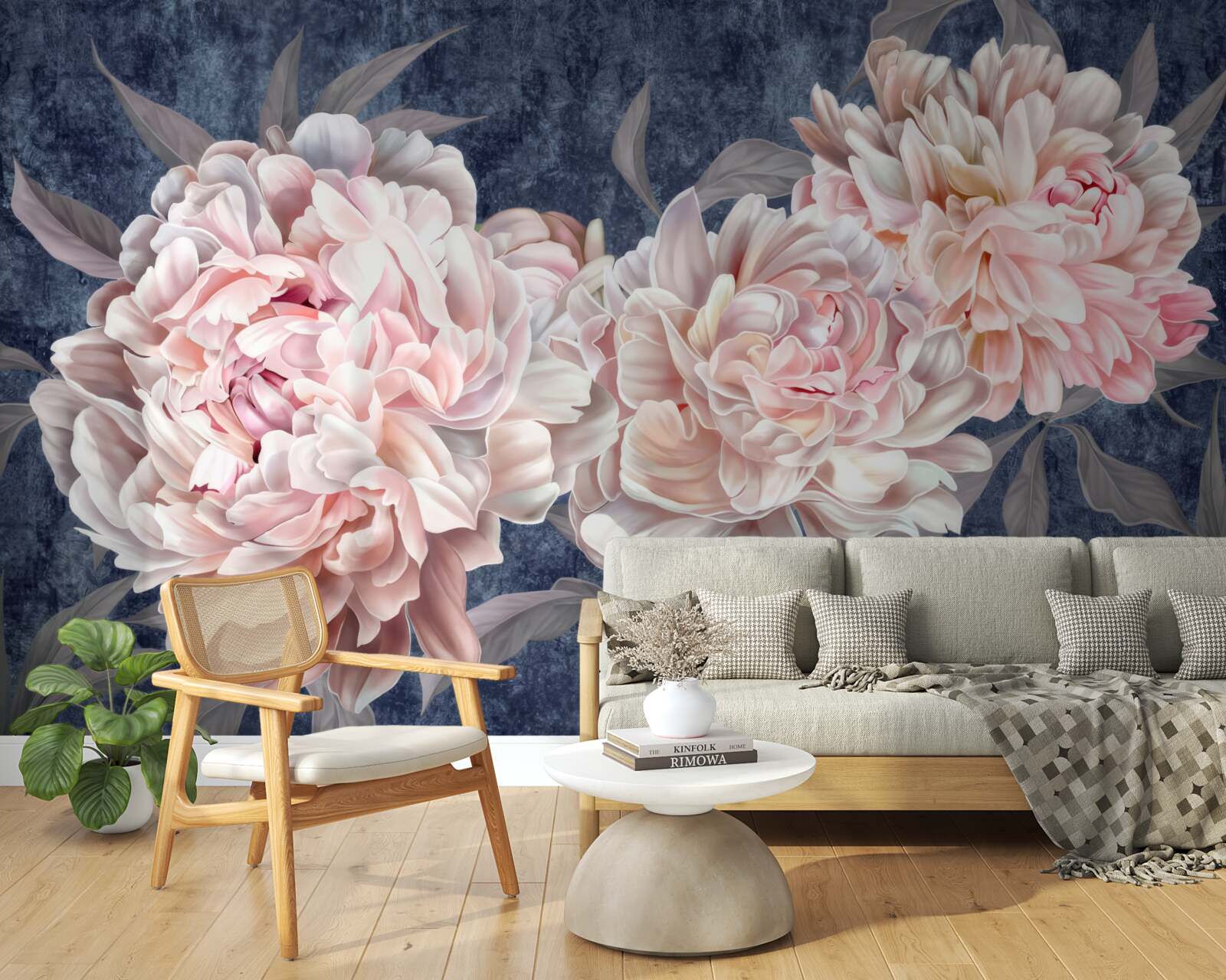 Fototapeta duże jasne piwonie na ciemnej powierzchni