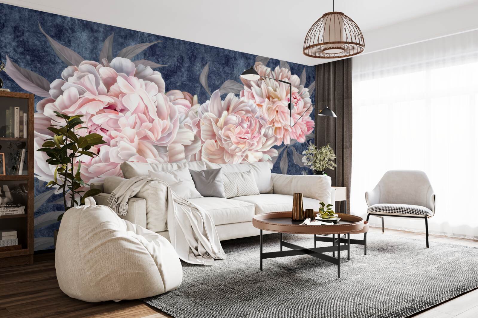 Fototapeta duże jasne piwonie na ciemnej powierzchni