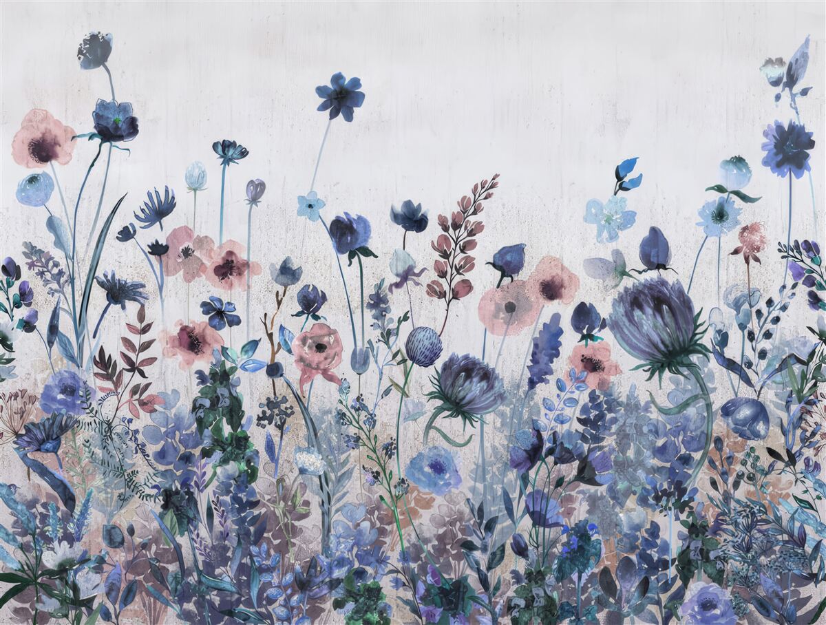 Fototapeta rośliny i kwiaty w odcieniach niebieskiego i różowego