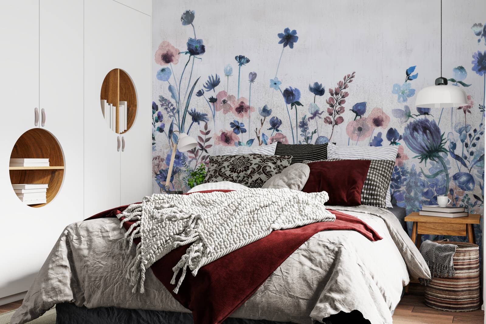 Fototapeta rośliny i kwiaty w odcieniach niebieskiego i różowego