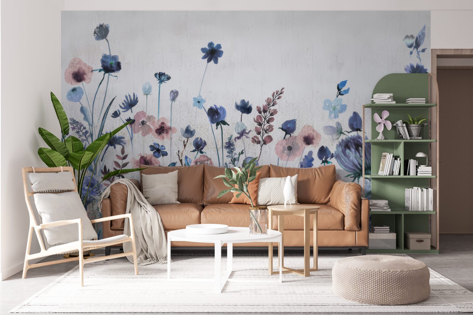 Fototapeta rośliny i kwiaty w odcieniach niebieskiego i różowego