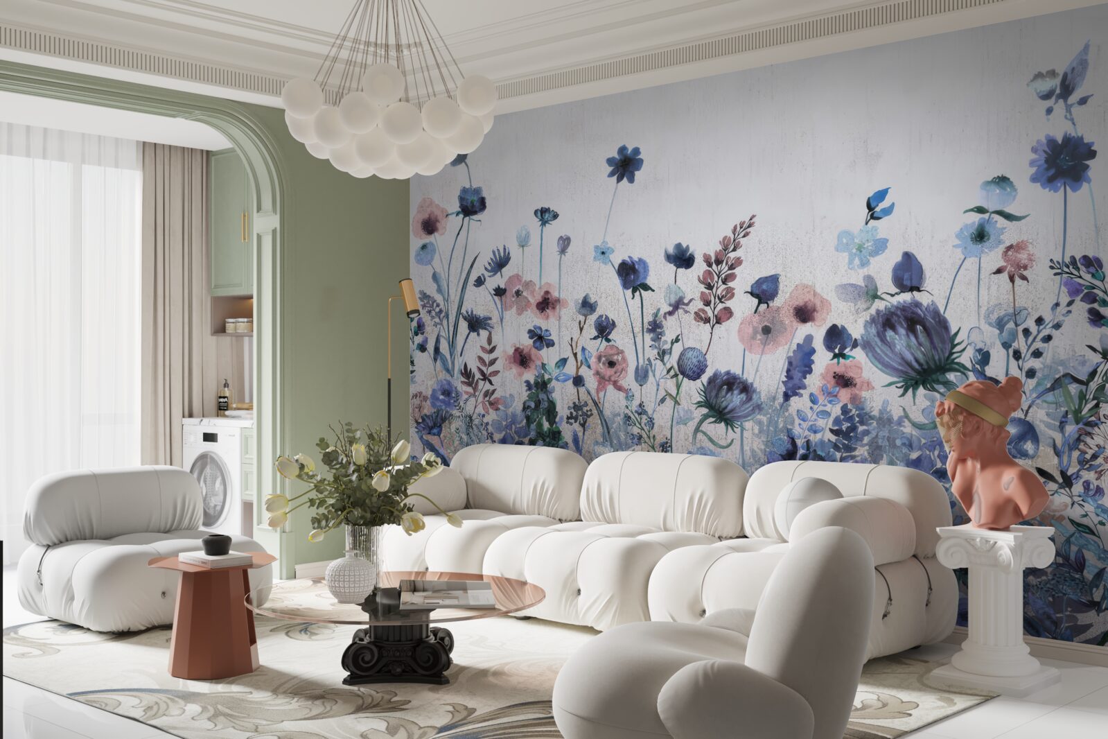 Fototapeta rośliny i kwiaty w odcieniach niebieskiego i różowego