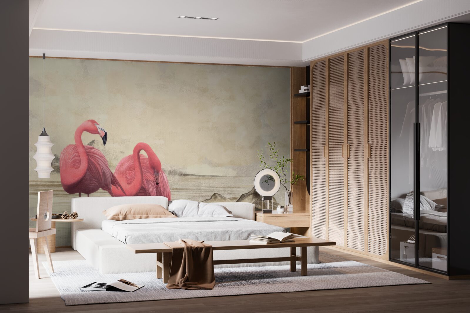 Fototapeta para jasnoróżowych flamingów