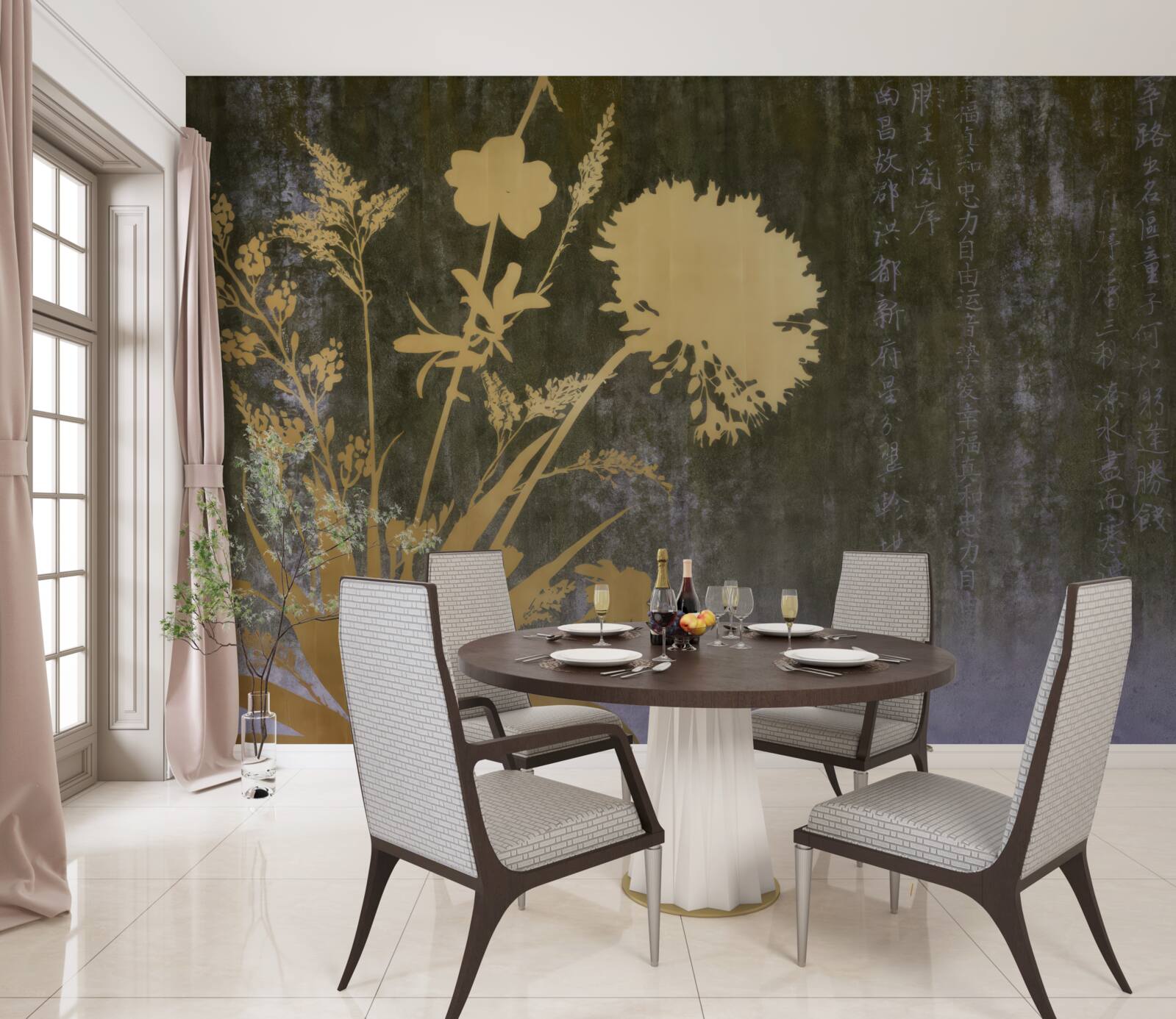 Fototapeta tło z wizerunkami hieroglifów i roślin