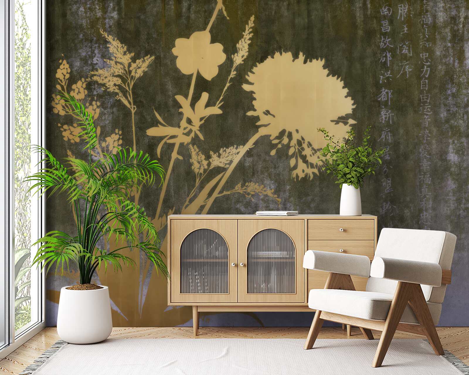 Fototapeta tło z wizerunkami hieroglifów i roślin