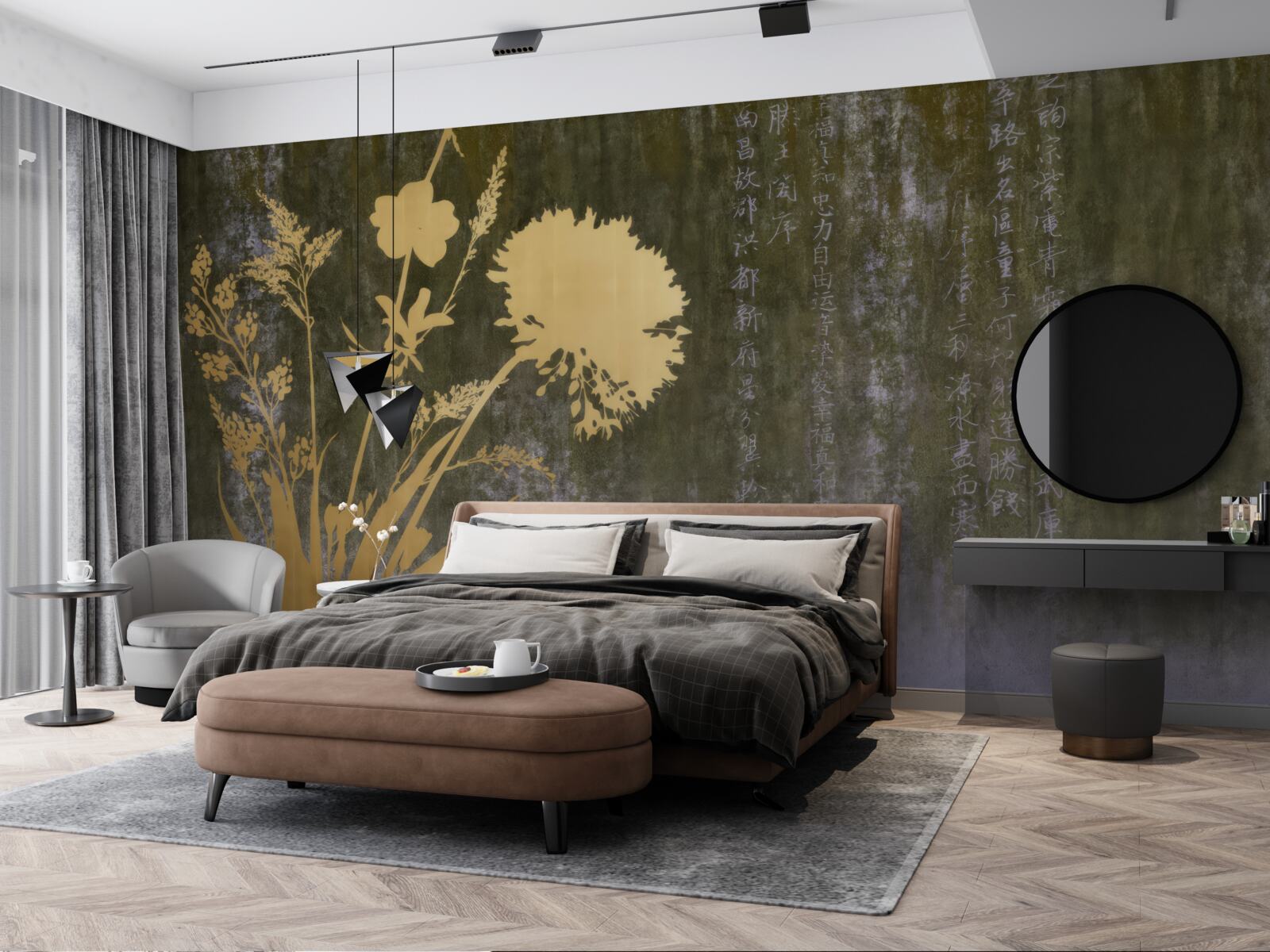 Fototapeta tło z wizerunkami hieroglifów i roślin