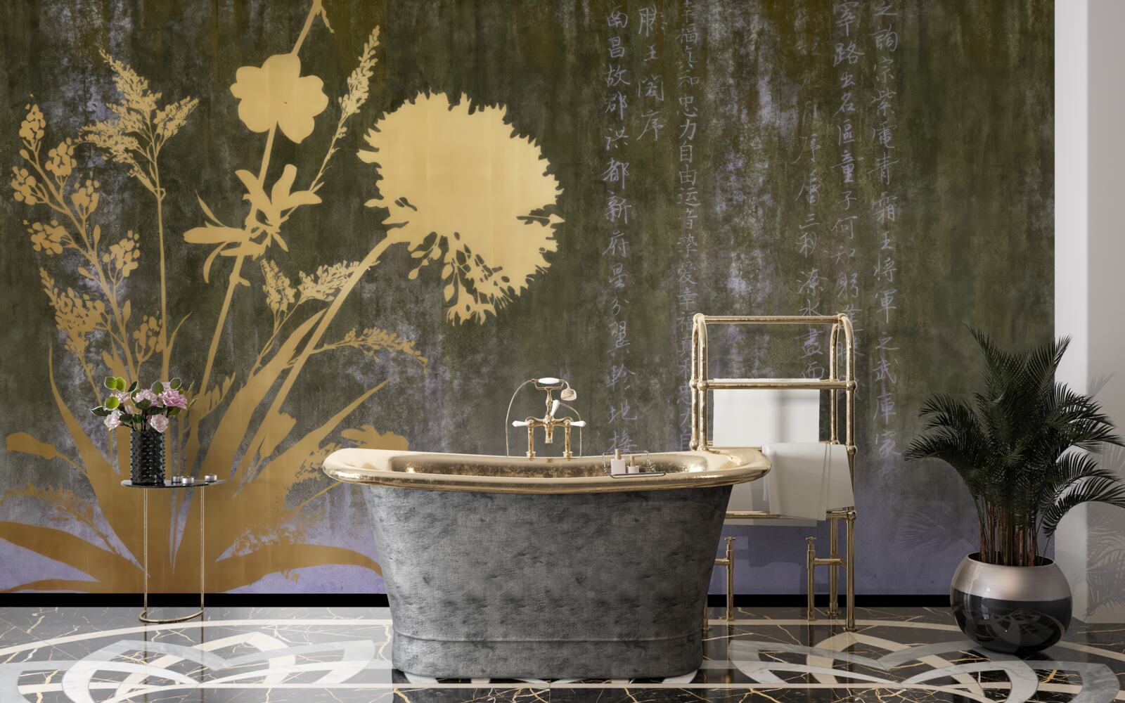 Fototapeta tło z wizerunkami hieroglifów i roślin