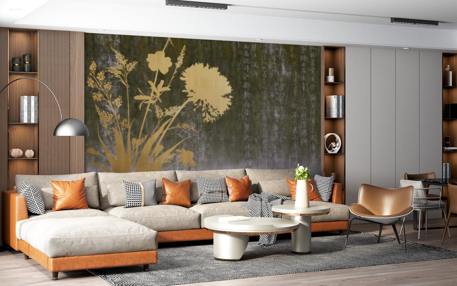 Fototapeta tło z wizerunkami hieroglifów i roślin