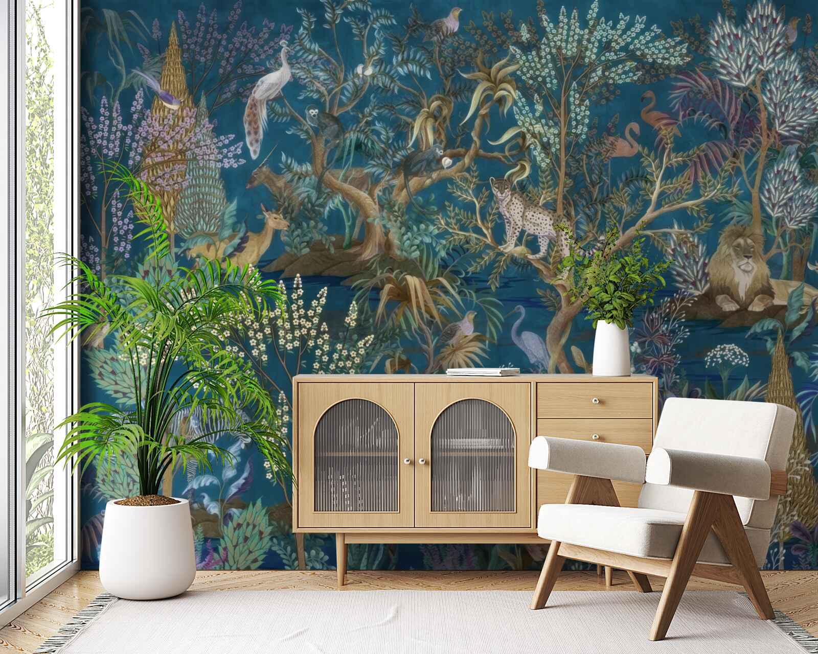 Fototapeta ciemne tło z wizerunkami roślin i zwierząt