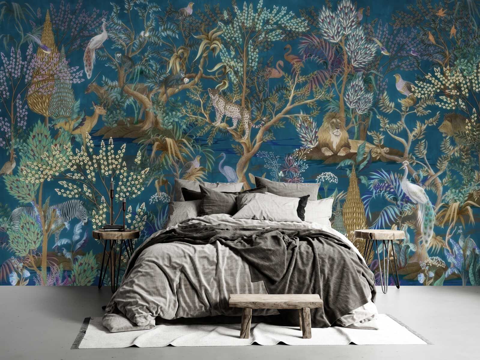 Fototapeta ciemne tło z wizerunkami roślin i zwierząt