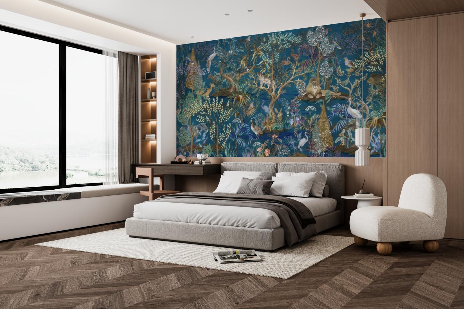 Fototapeta ciemne tło z wizerunkami roślin i zwierząt