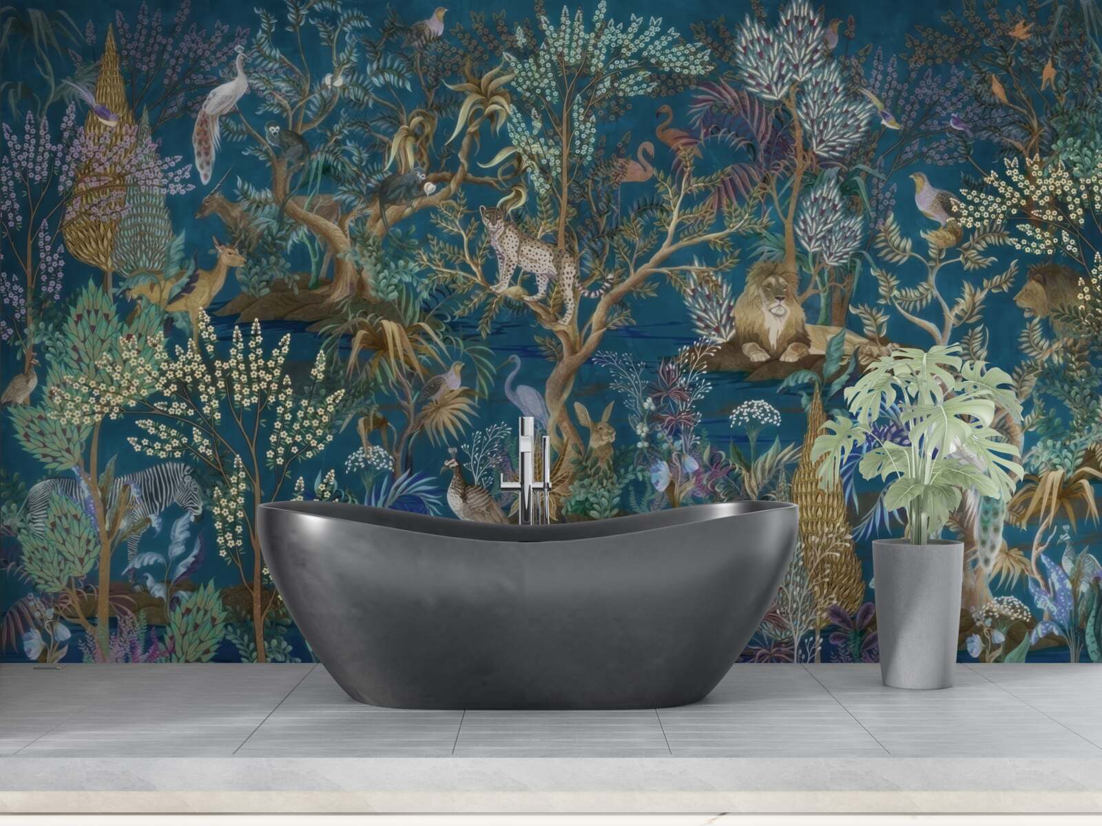 Fototapeta ciemne tło z wizerunkami roślin i zwierząt