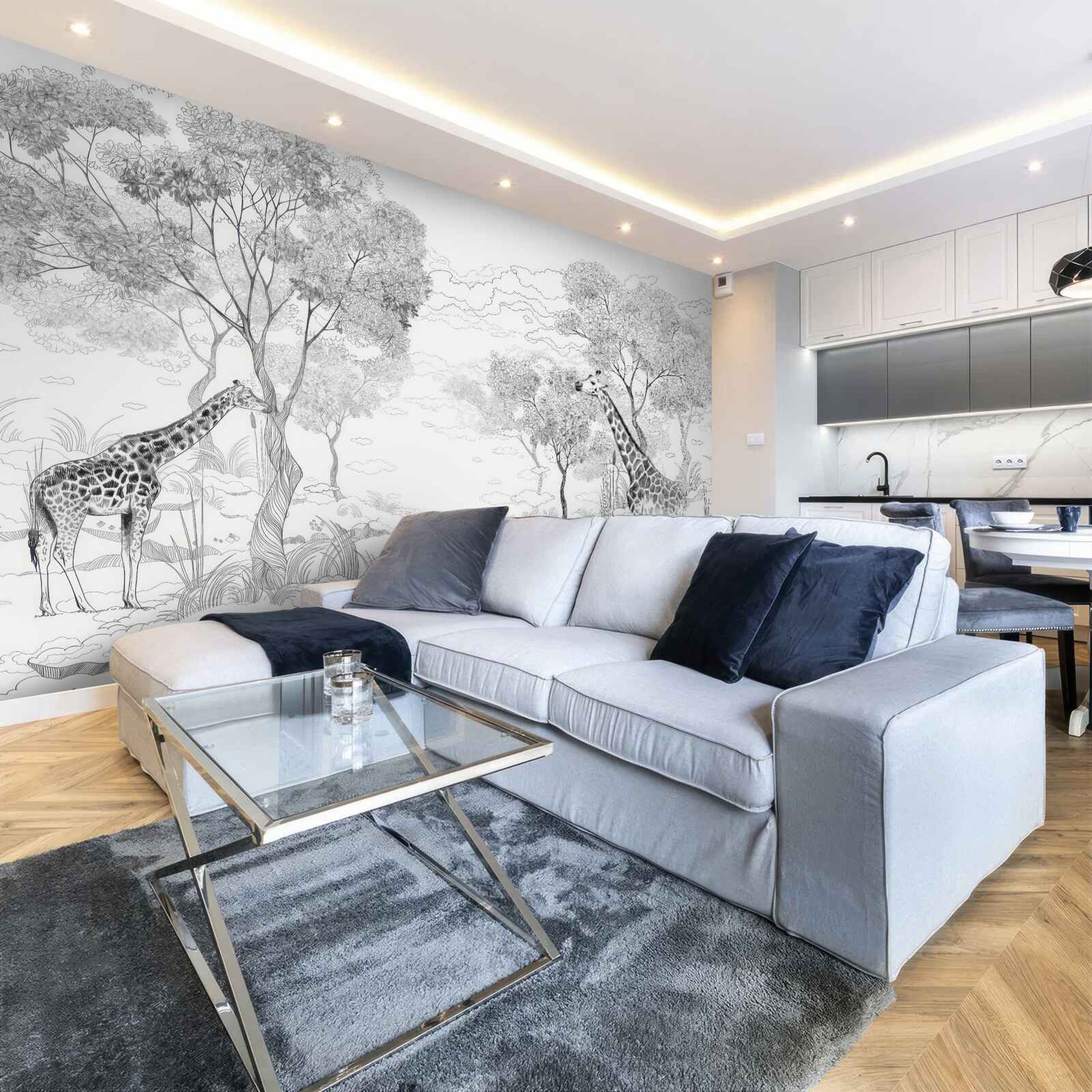 Fototapeta dwie żyrafy stoją w pobliżu drzew